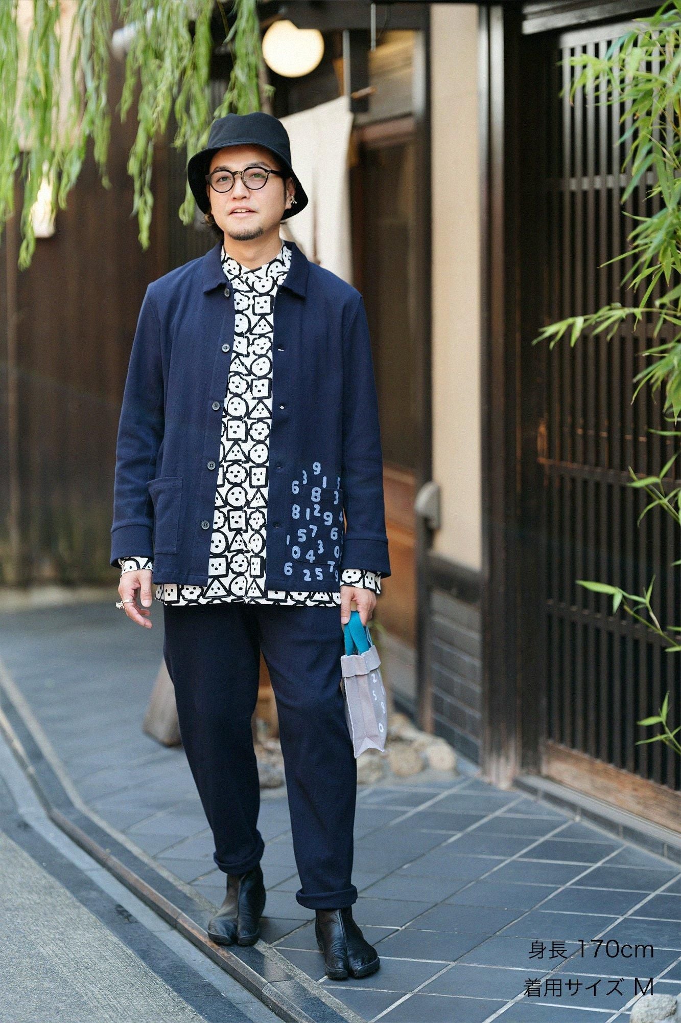 Chizimi Cotton 20/10 Emboss Processed Collar Jacket / Dark Blue