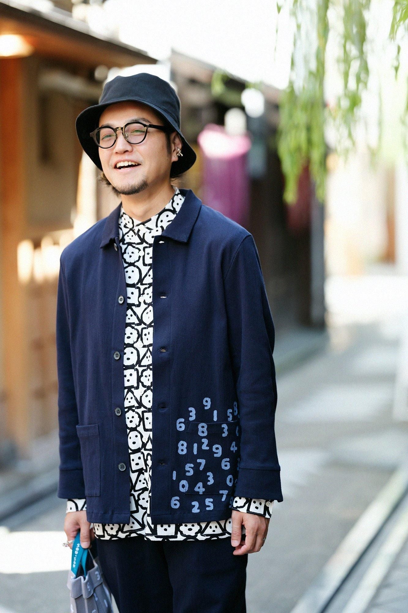 Chizimi Cotton 20/10 Emboss Processed Collar Jacket / Dark Blue