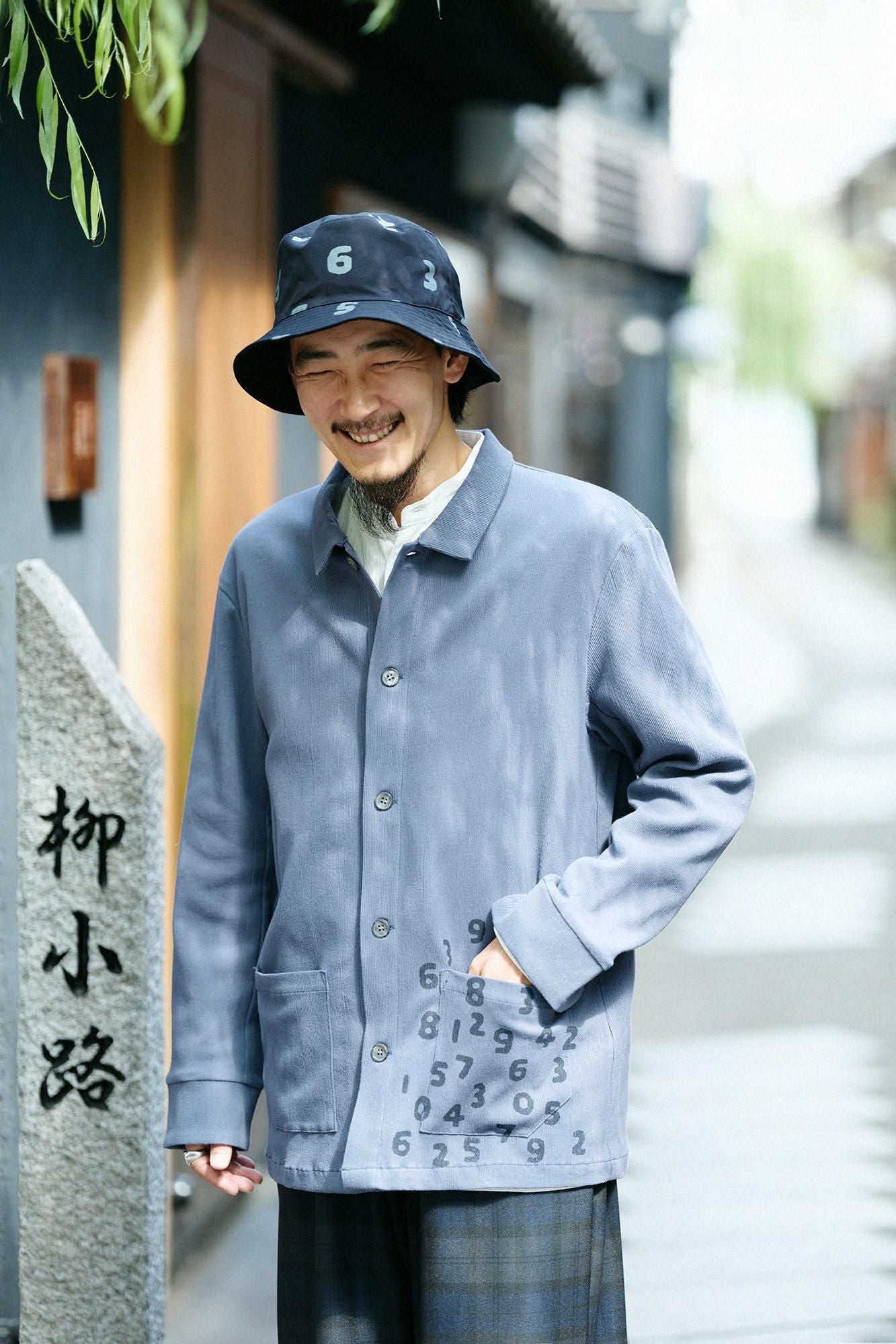 Chizimi Cotton 20/10 Emboss Processed Collar Jacket / Purplish Grey