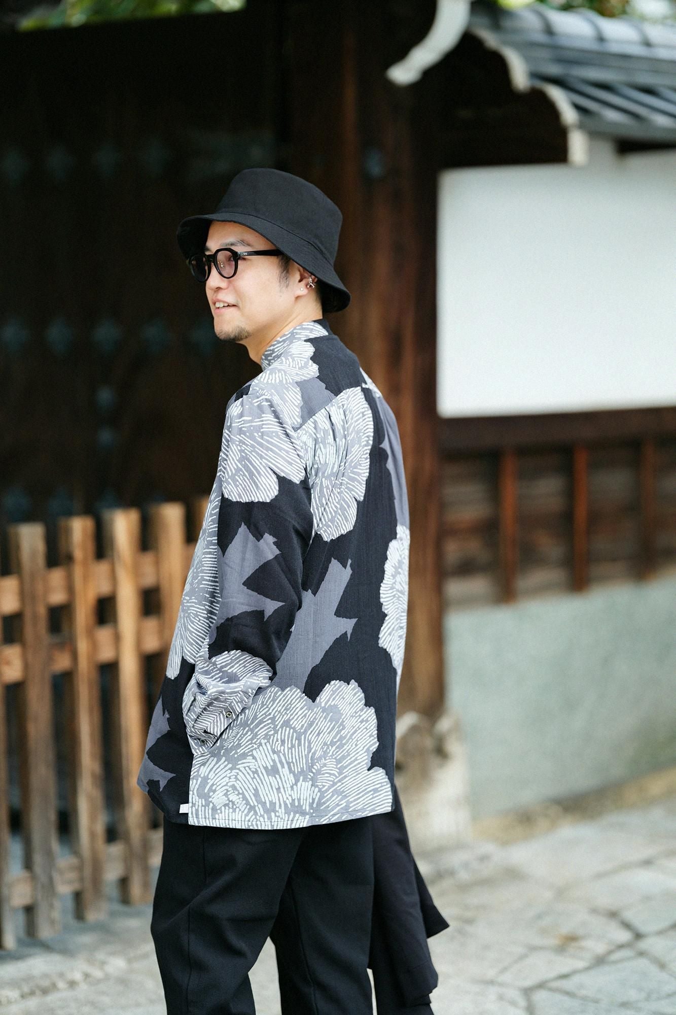 高島縮 20/20 スタンドカラーシャツ SP／芍薬（しゃくやく）