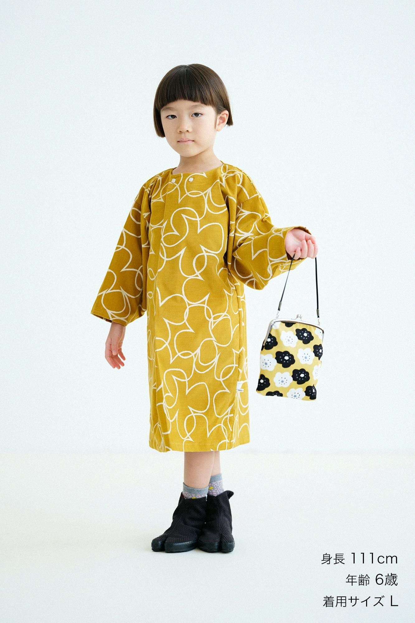 ●燈芯絨圓弧袖貫頭衣／四葉草 黃色