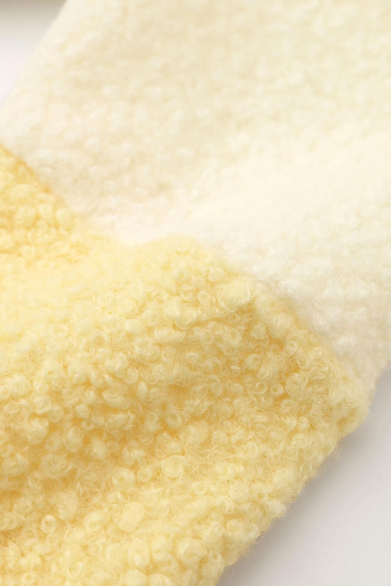 ●仿毛 雙色袖外套/純白×淺黃色