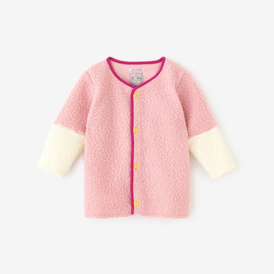 ●Boa Cardigan Bi-color Sleeve / Peach Color × Pure White