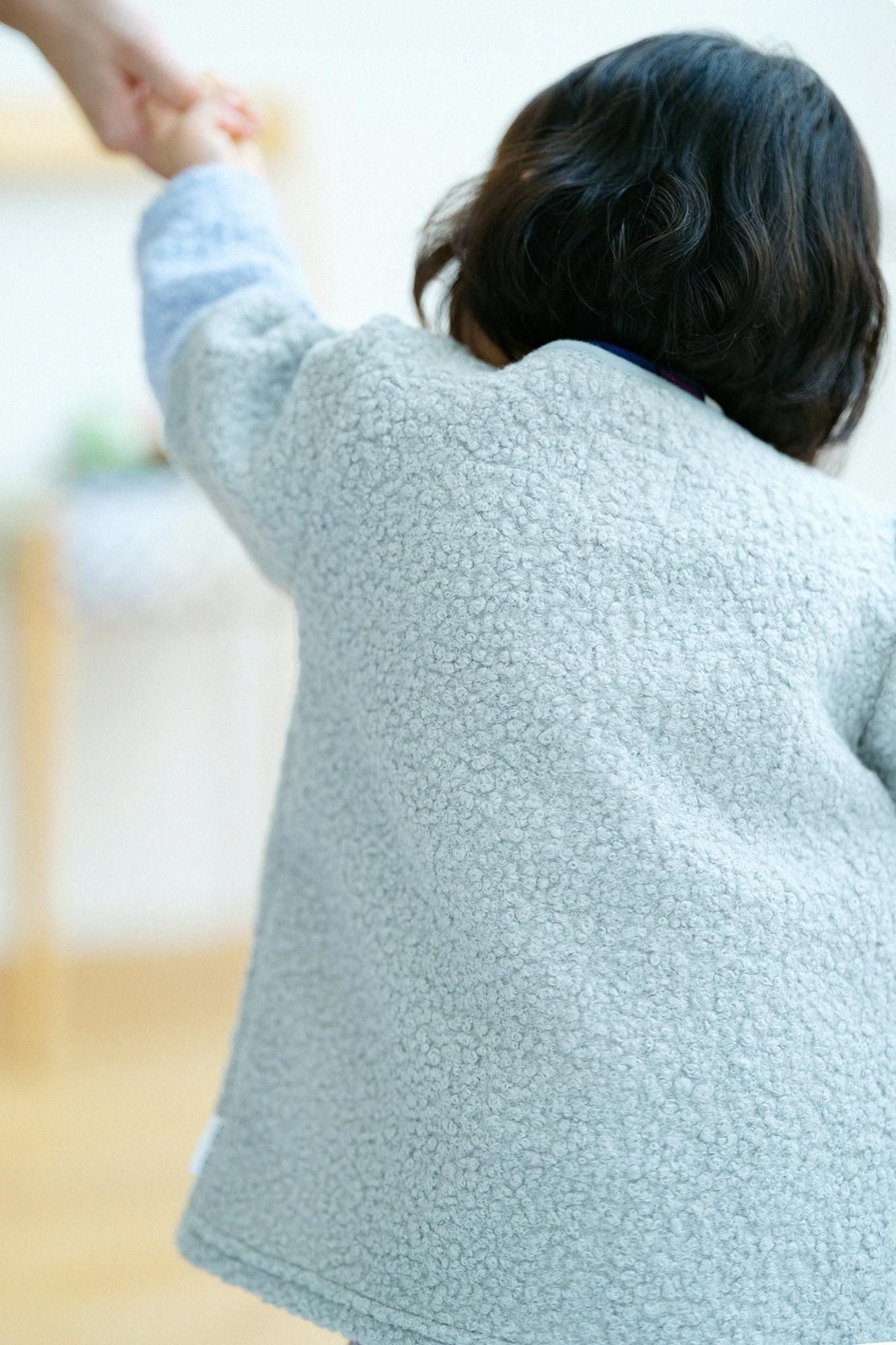 ●Boa Cardigan Bi-color Sleeve sleeves / Bluish Green×Light Blue