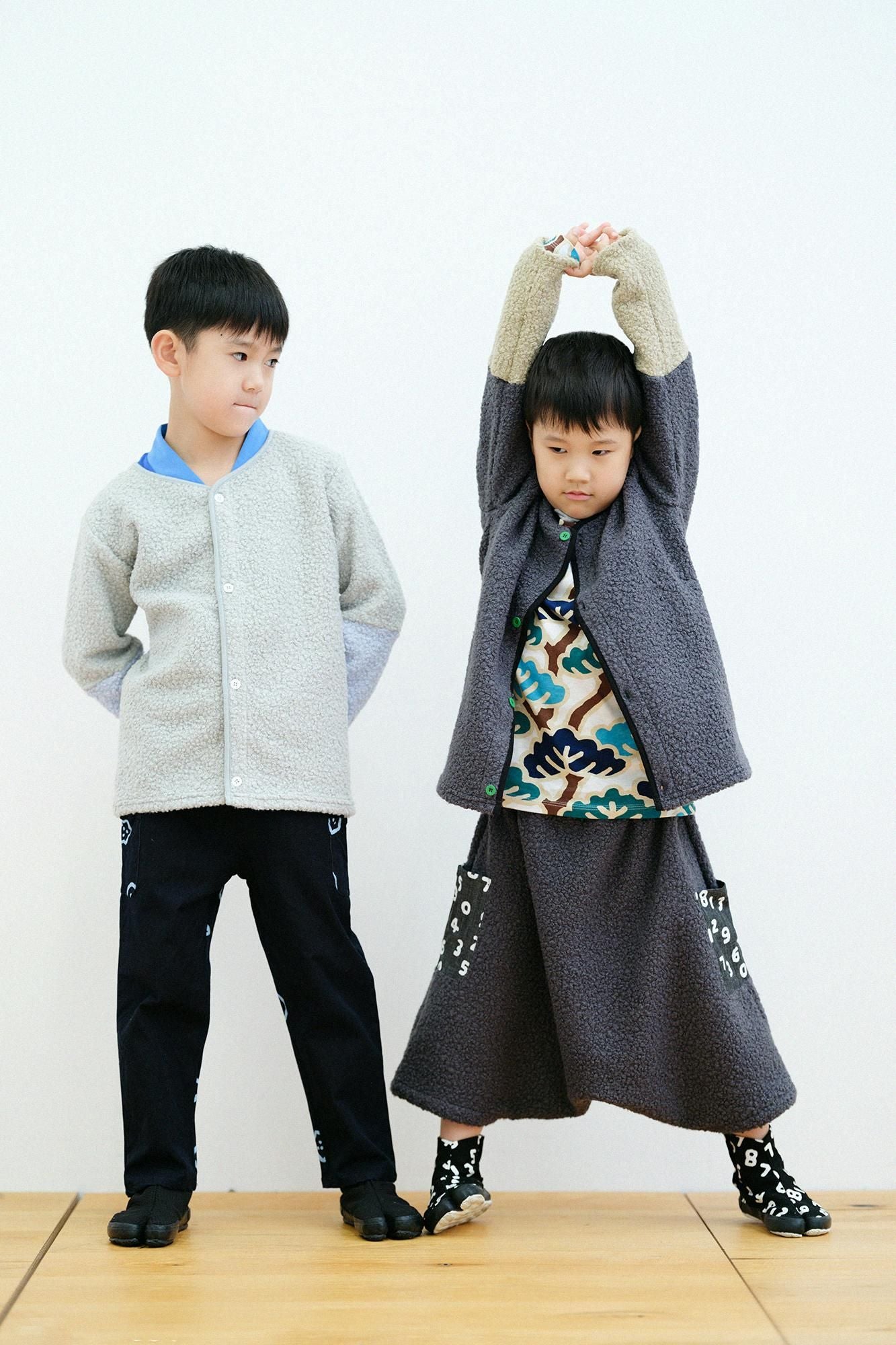 ●Boa Cardigan Bi-color Sleeve sleeves / Bluish Green×Light Blue