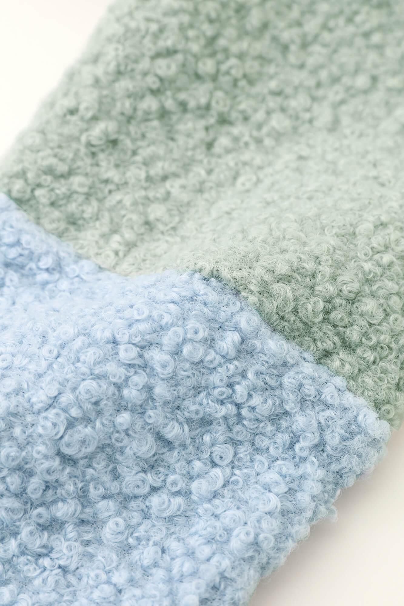 ●Boa Cardigan Bi-color Sleeve sleeves / Bluish Green×Light Blue