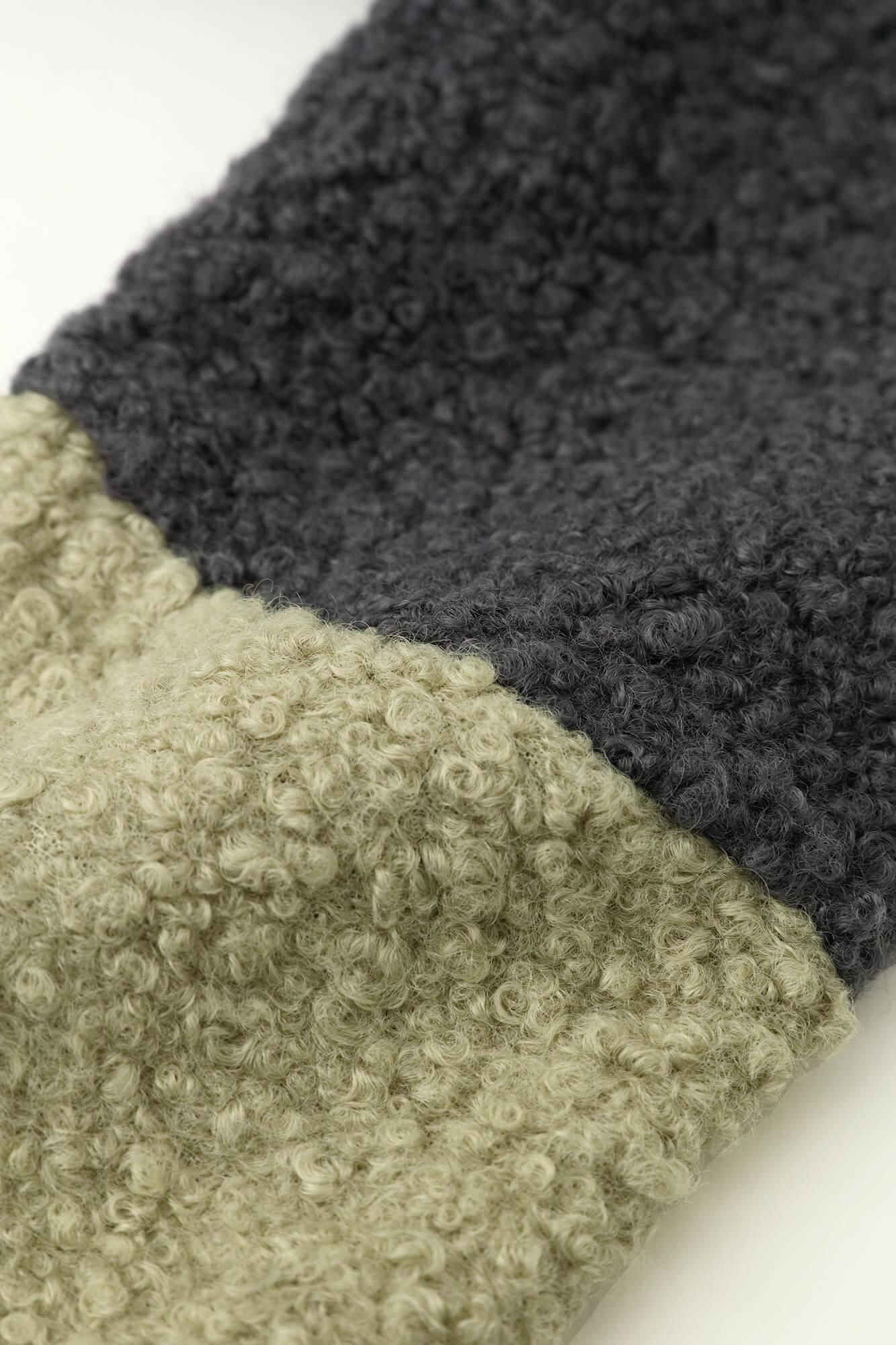 ●仿毛雙色袖外套／深灰色×灰綠色