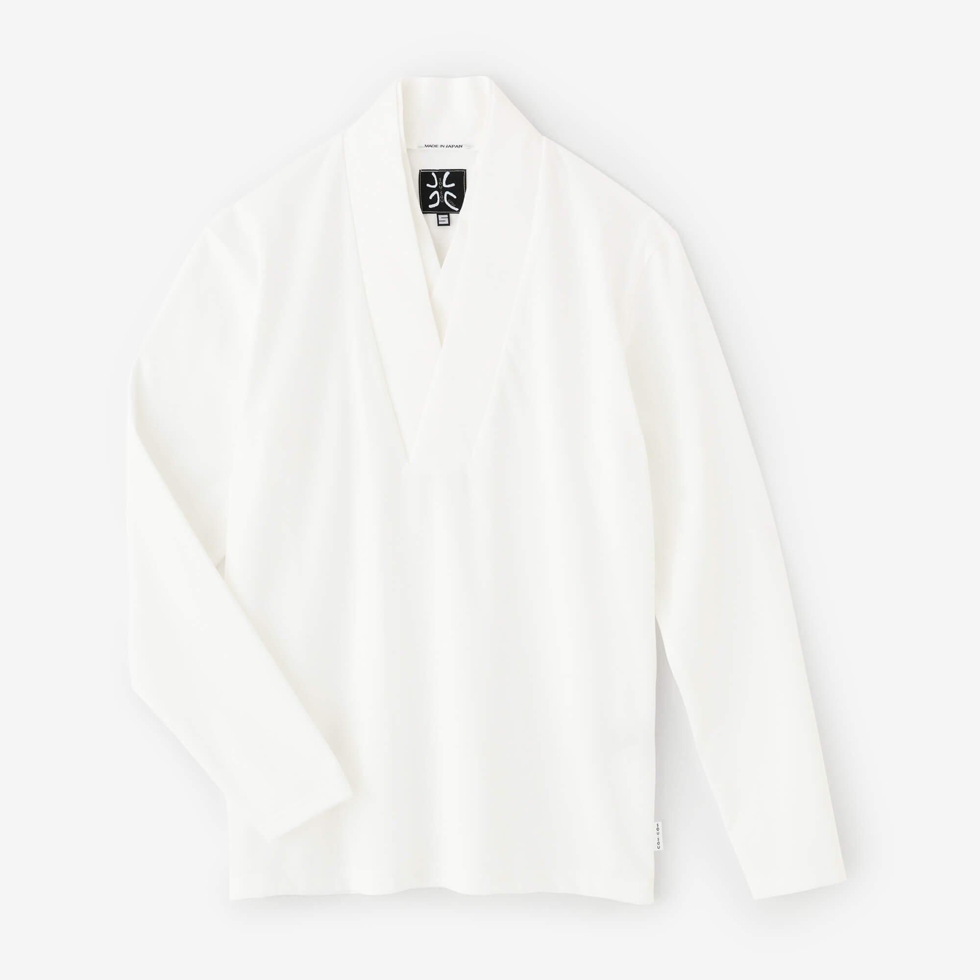 110雙線 超長棉 半衿狹風靡 長袖上衣／白色