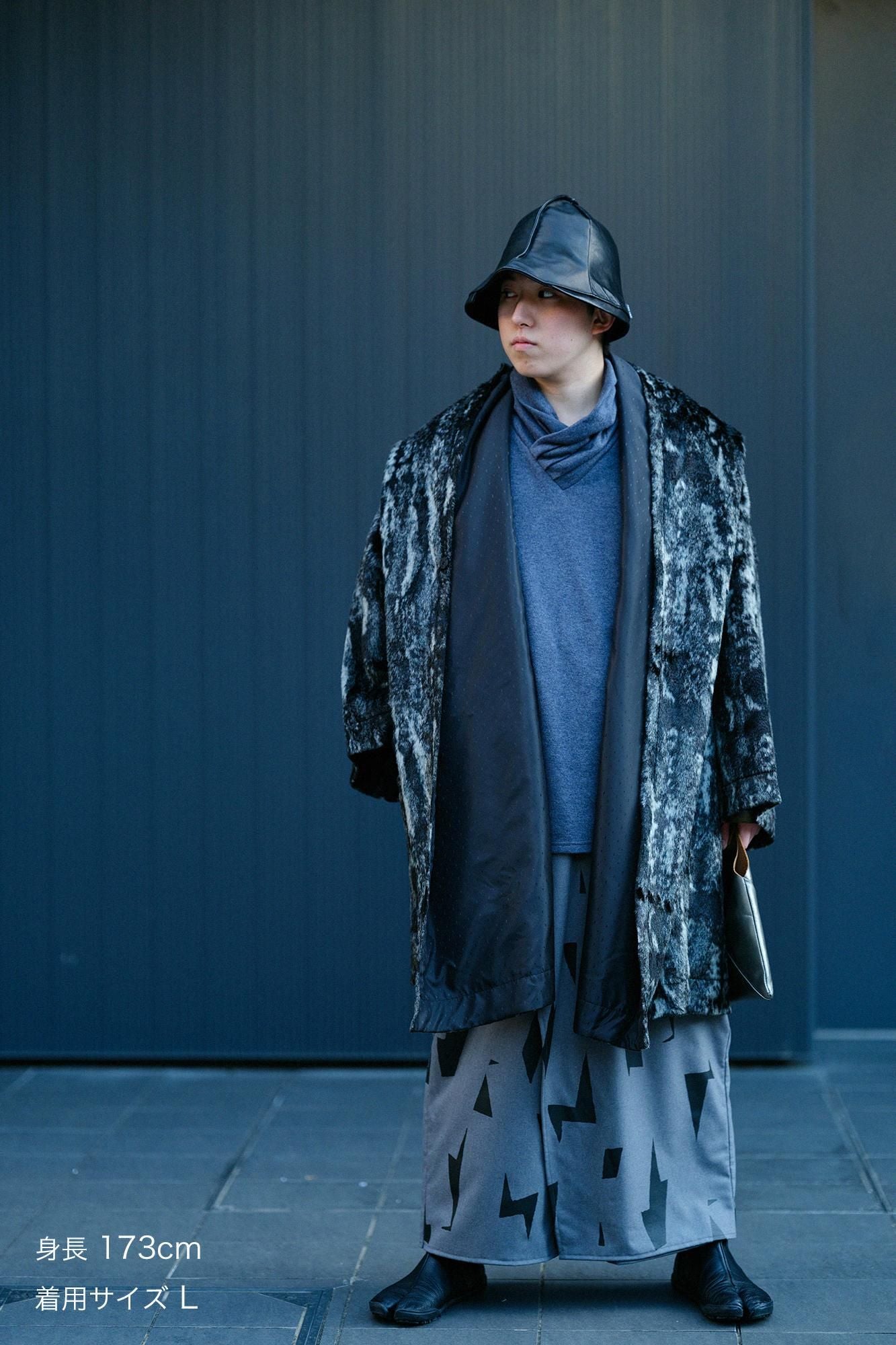 梳毛 和服褲裝／閃電形 深灰色