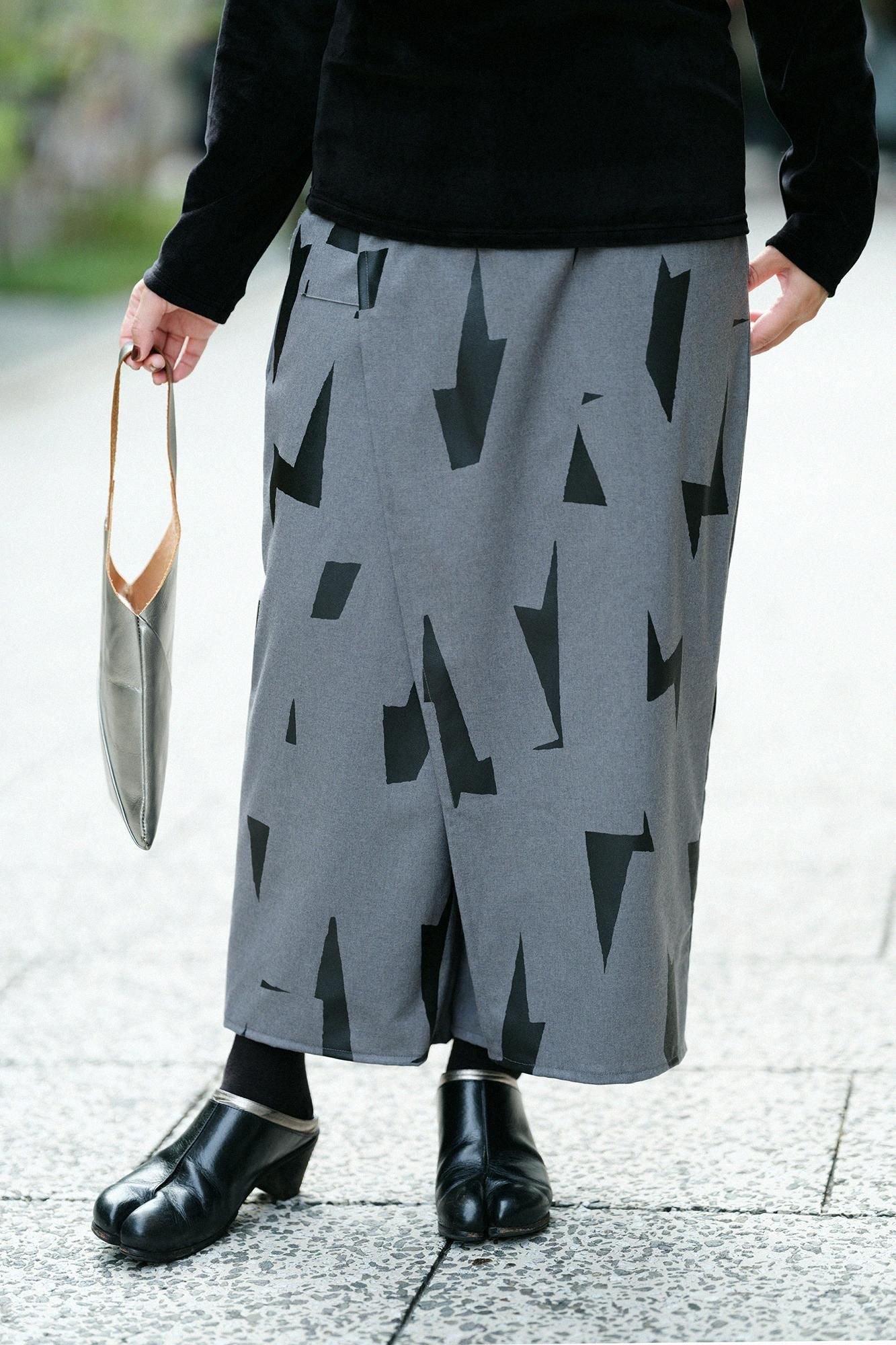 梳毛 和服褲裝／閃電形 深灰色