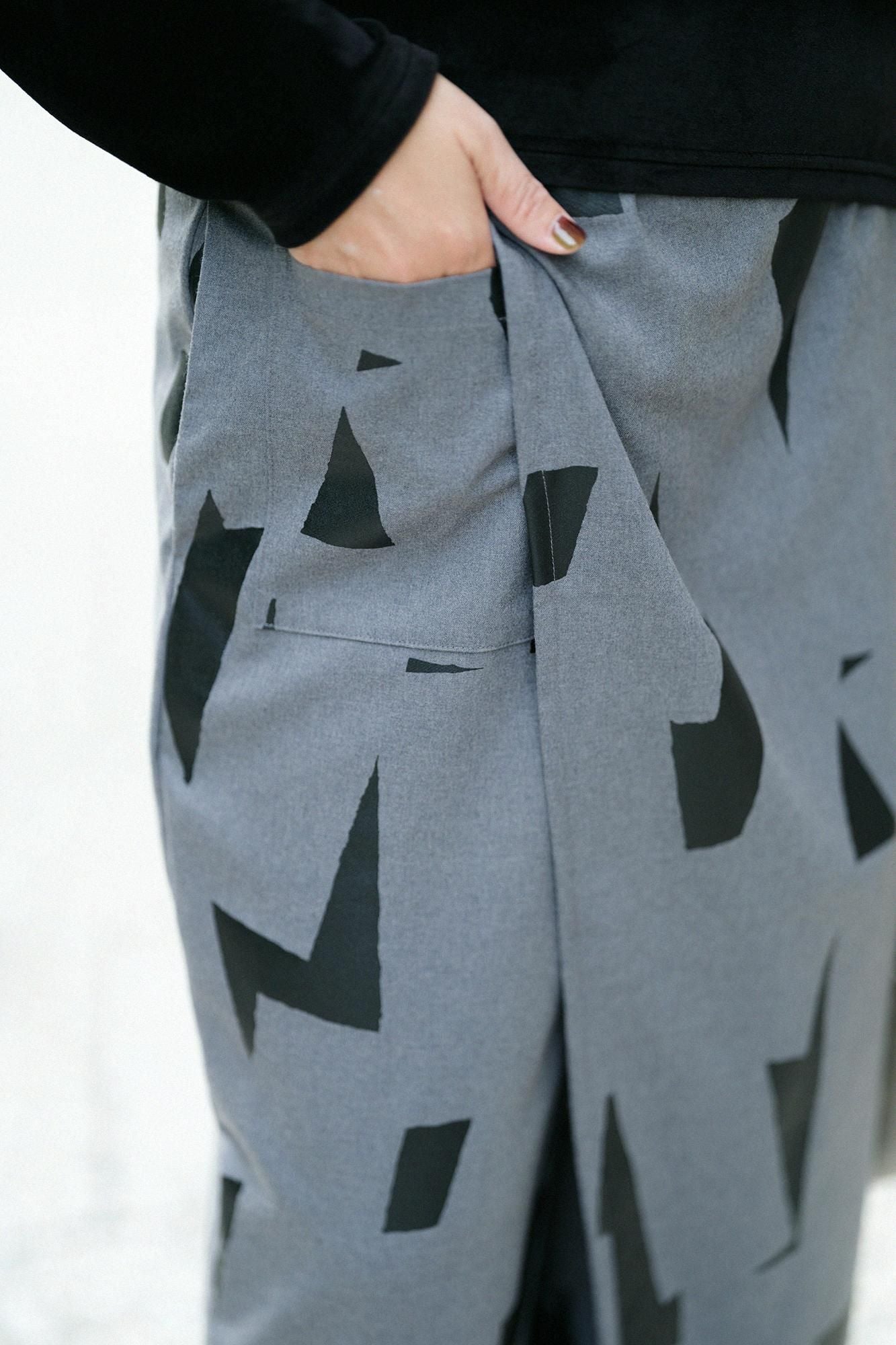 梳毛 和服褲裝／閃電形 深灰色