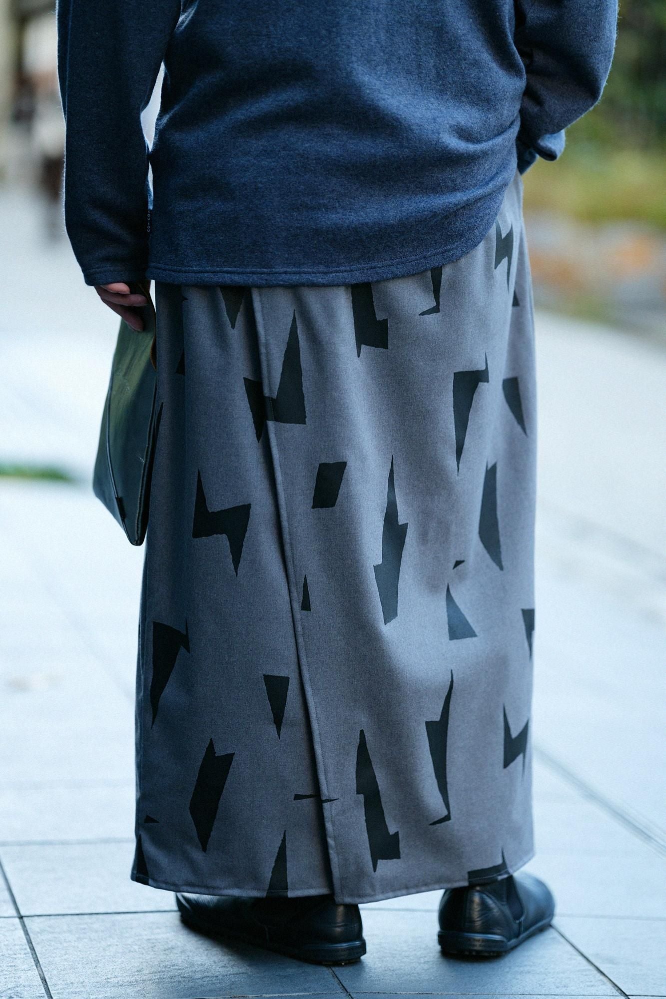 梳毛 和服褲裝／閃電形 深灰色