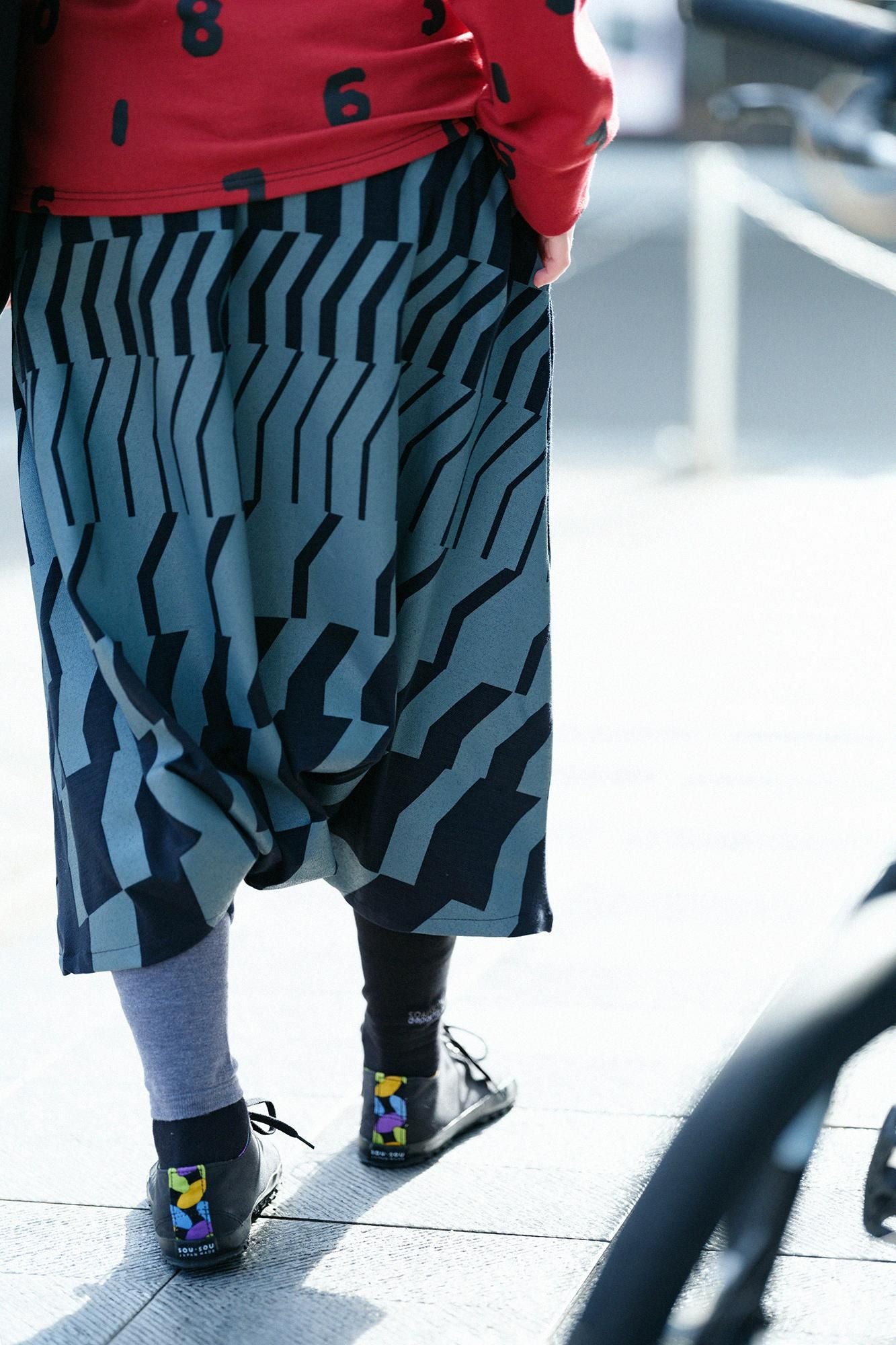 蜂巢針織大文字山 飛鼠褲黑藍色漸段