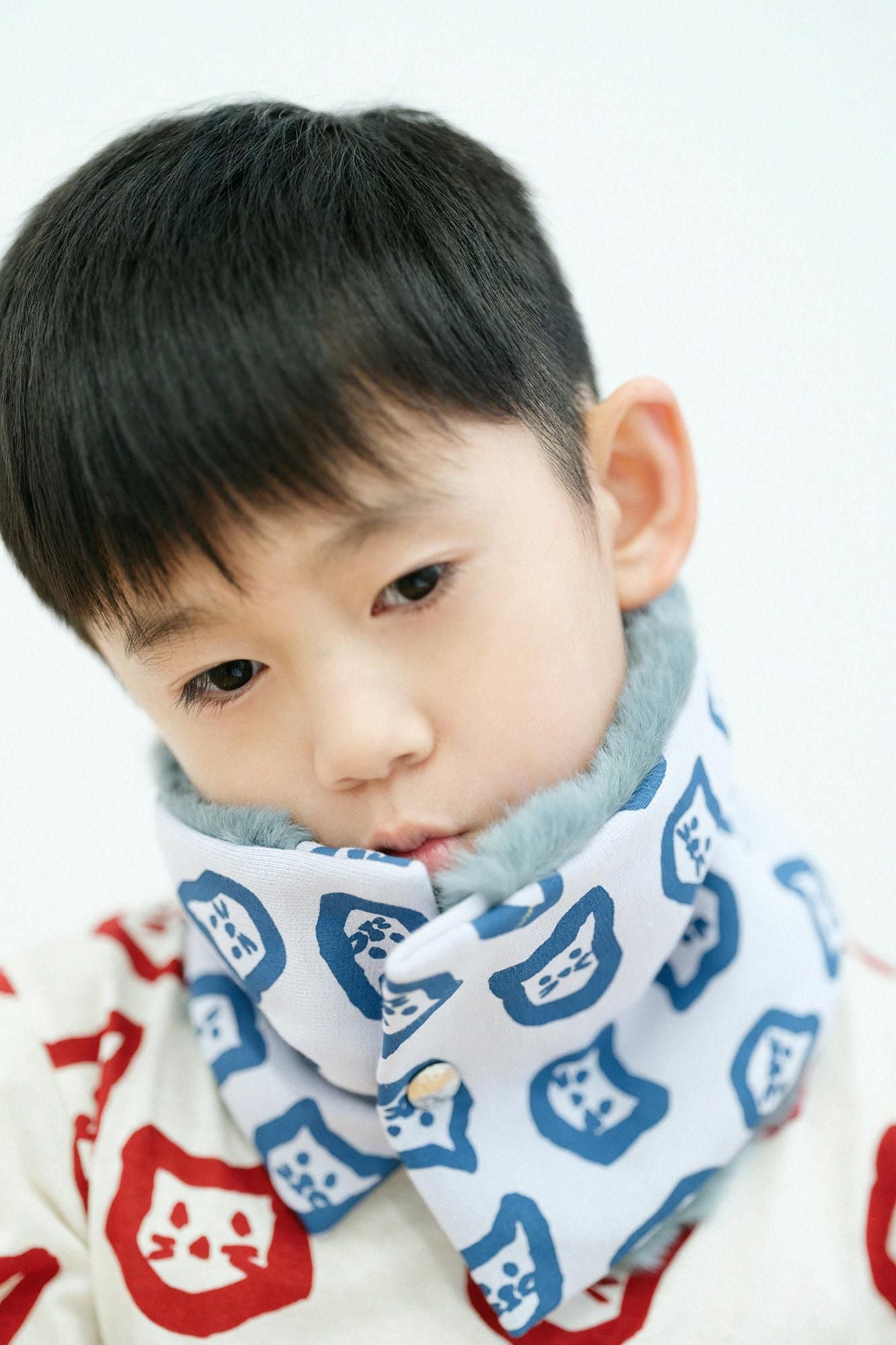 ●雙面用 BIKE短圍巾 KIDS／小貓處處 灰色