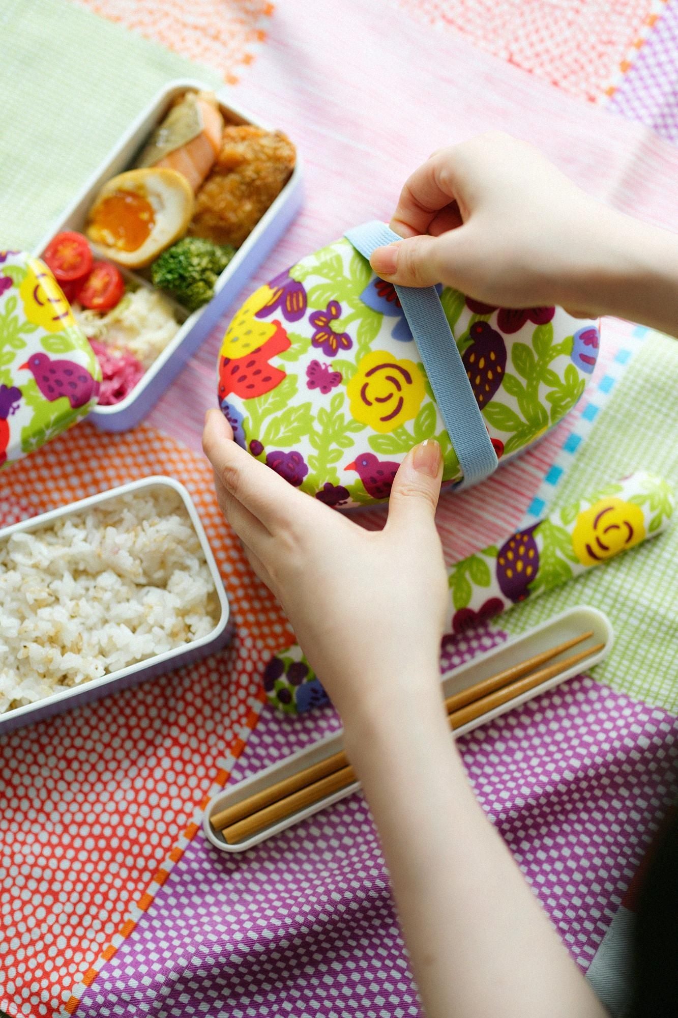 SOU・SOU×POKETLE Fabric Pasted Bento Lunch Box Oval /Birds