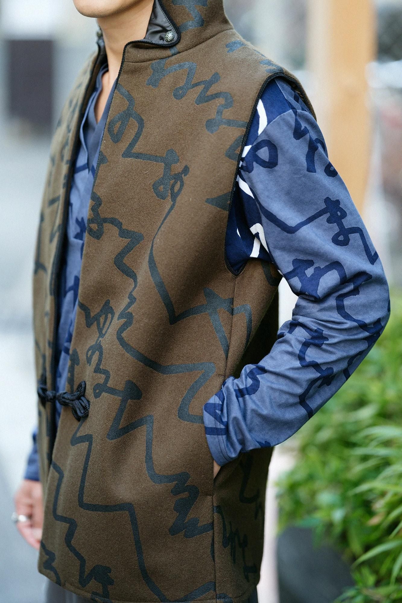 羊毛麥爾登陣羽織文綠褐色