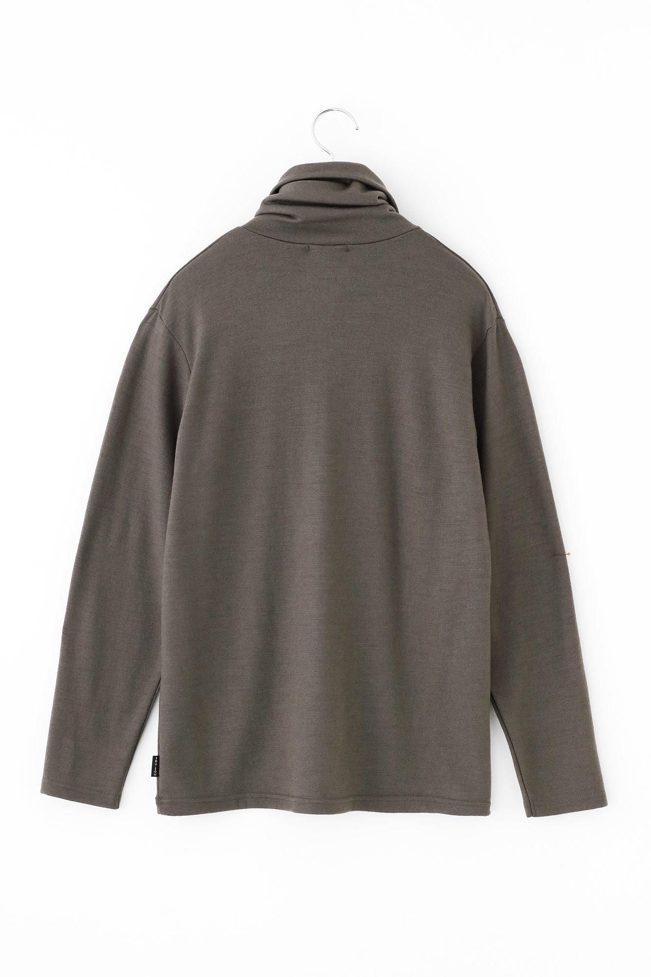 平針織 可洗羊毛 高領上衣／深灰紫色