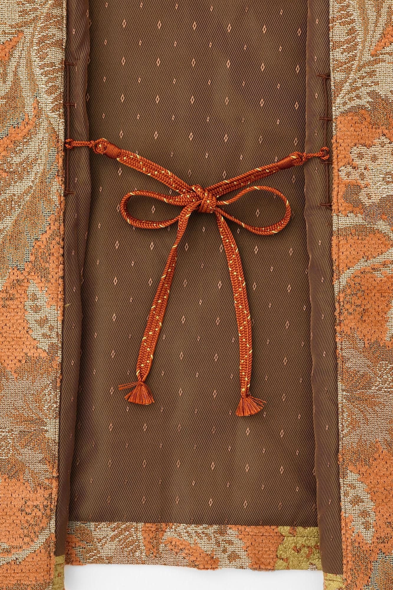 Gobelin x Faux Fur Bi-color Sleeve Hanten Long-sleeved Jacket Tied-up with Lining