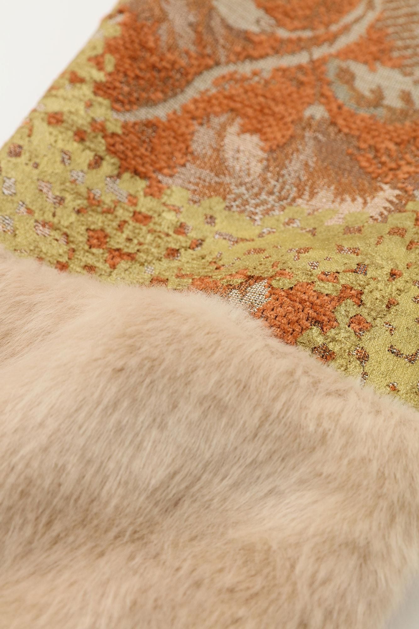 Gobelin x Faux Fur Bi-color Sleeve Hanten Long-sleeved Jacket Tied-up with Lining