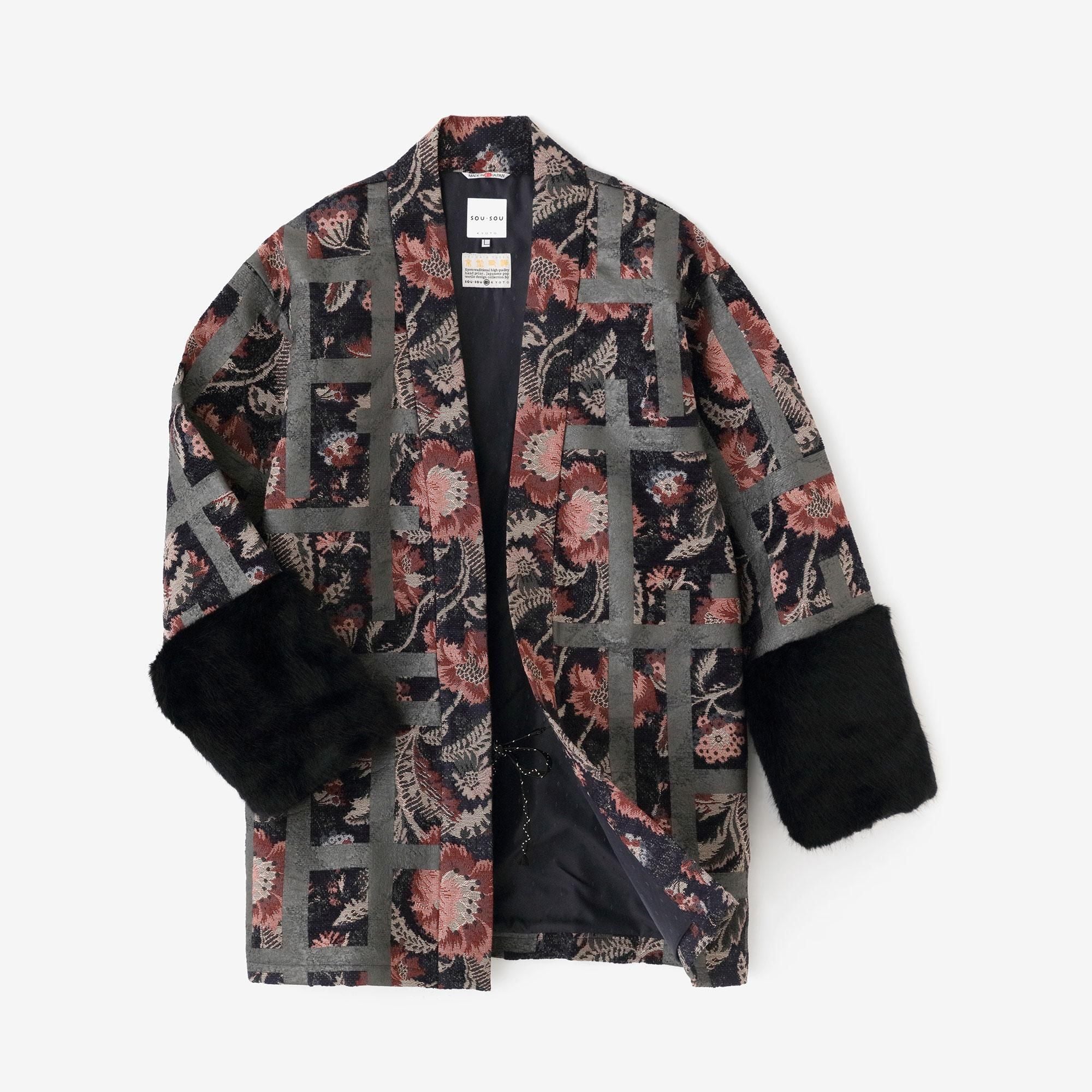 ゴブラン×フェイクファー 違い袖 筒袢纏（つつばんてん） 袷（あわせ）／桟（さん）