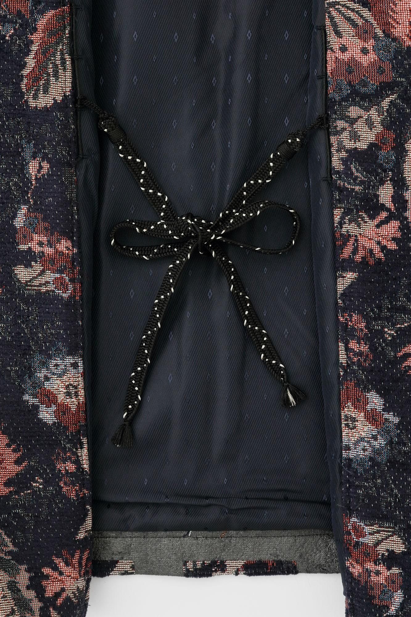 Gobelin×Faux Fur Bi-color Sleeve Tight Sleeve Hanten Jacket with Lining  / Fence