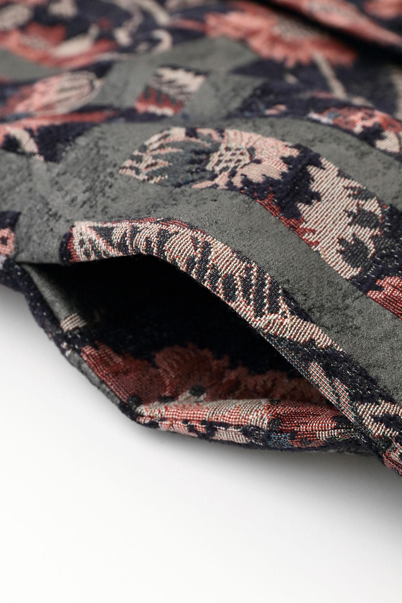 Gobelin×Faux Fur Bi-color Sleeve Tight Sleeve Hanten Jacket with Lining  / Fence