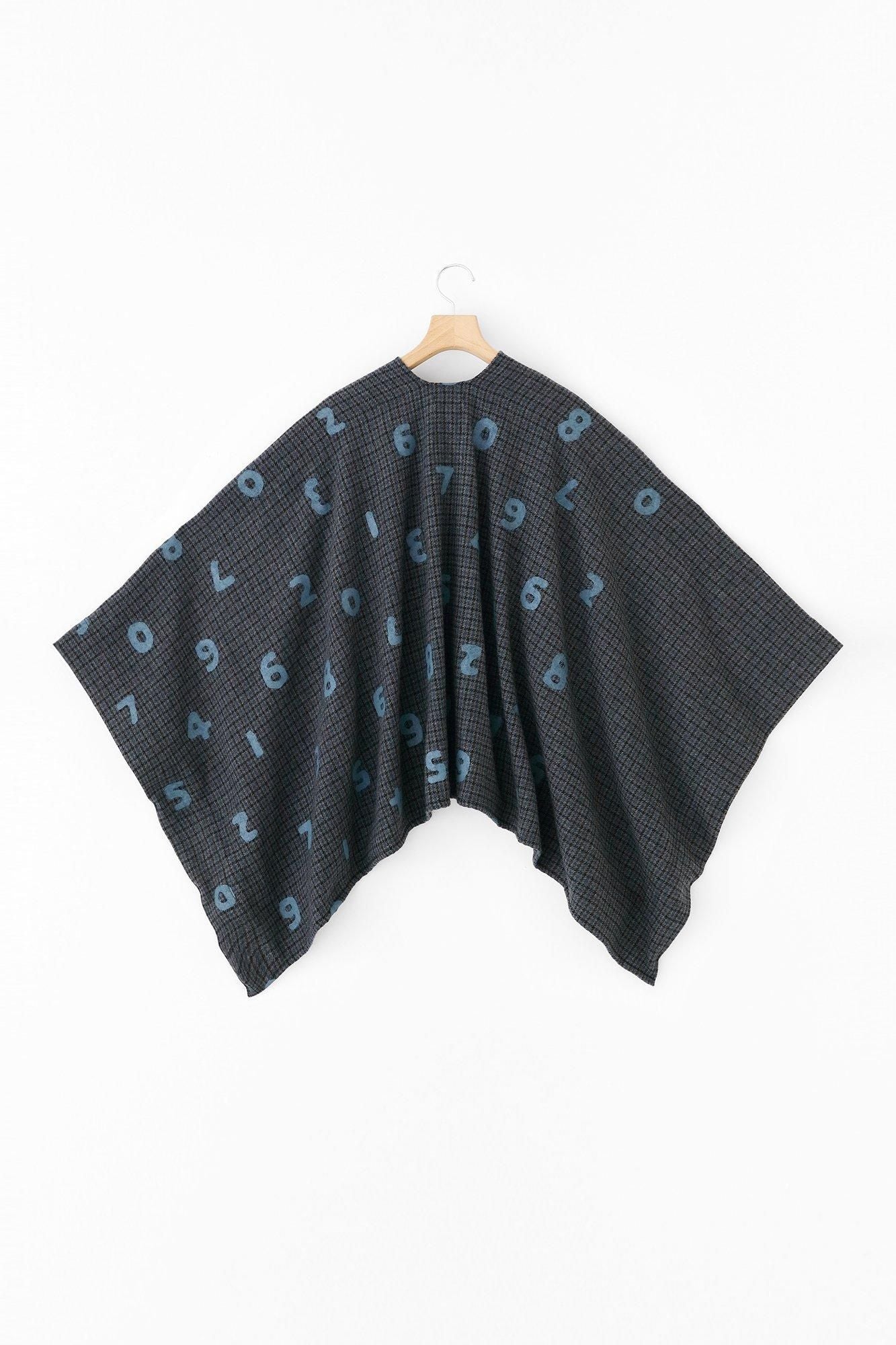 粗花呢 格紋織 如月披風 短版／SO-SU-U十數 上下和留白 深藍色×暗藍色