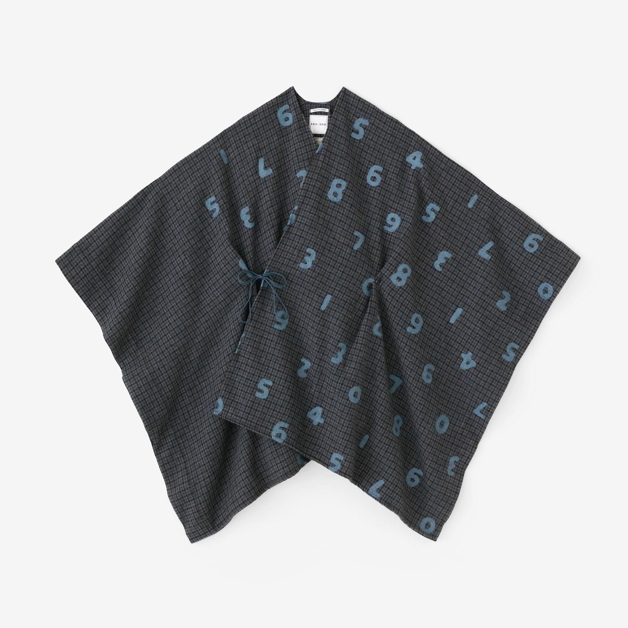 粗花呢 格紋織 如月披風／SO-SU-U十數 上下和留白 深藍色×暗藍色