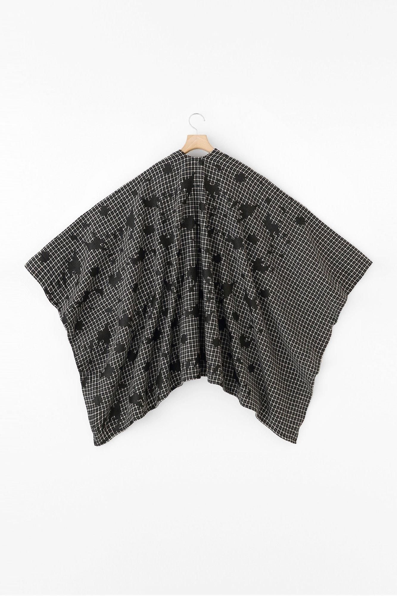 粗花呢 格紋織 如月披風／落落大方和留白 黑色×白色