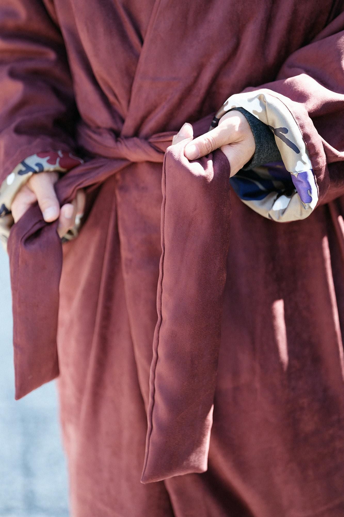 Faux nubuck tanzen (tanzen) doublure rembourrée / couleur cuivre rouge (shakudoiro) x yukimochi saule et camélia (yukimochi yanagi et tsubaki)