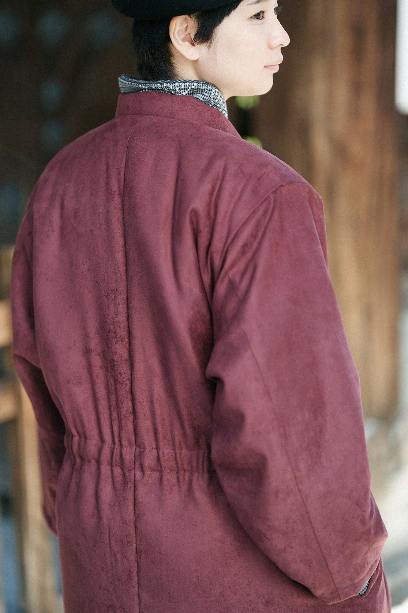 Faux nubuck tanzen (tanzen) doublure rembourrée / couleur cuivre rouge (shakudoiro) x yukimochi saule et camélia (yukimochi yanagi et tsubaki)