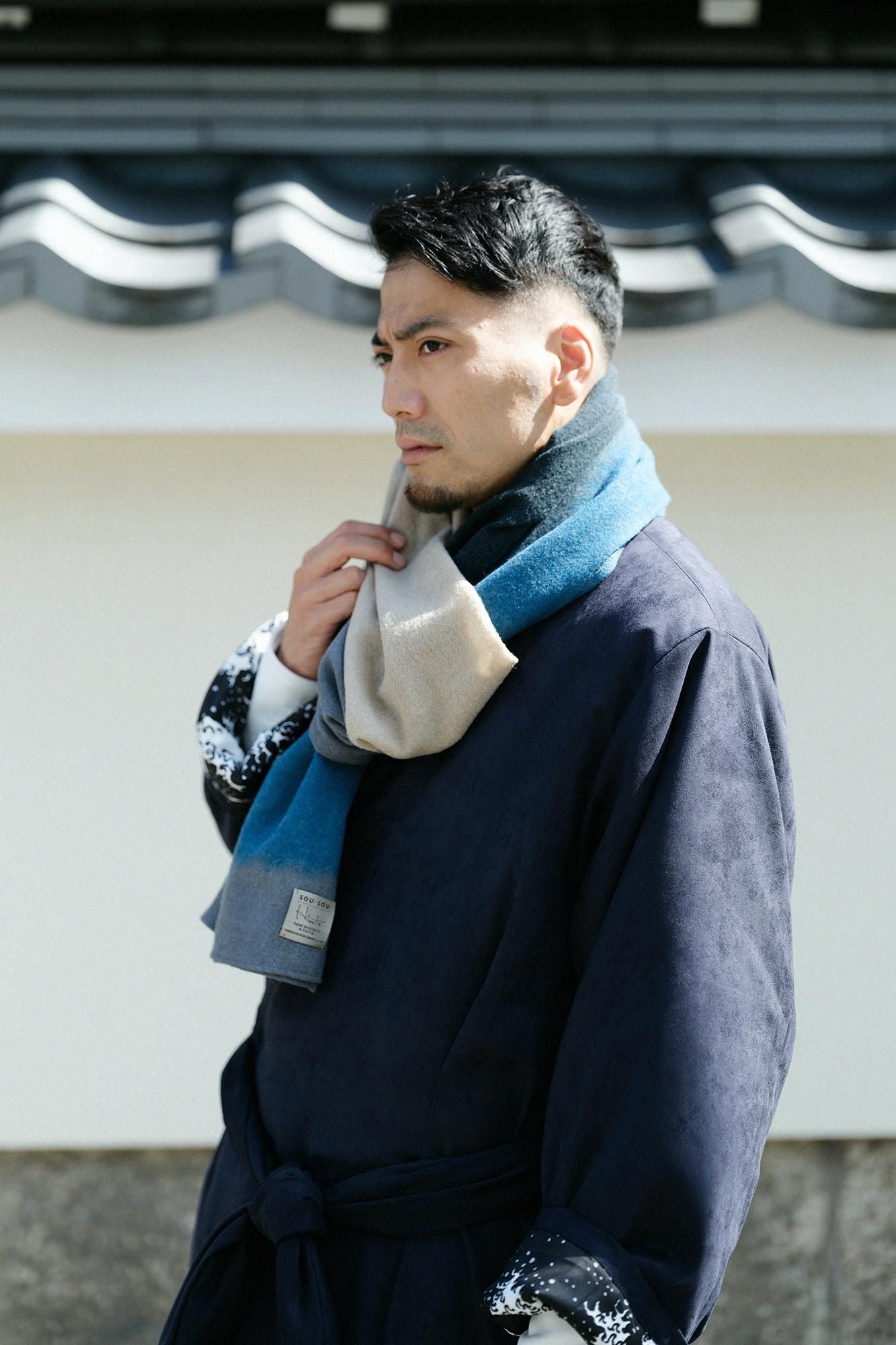 フェイクヌバック 丹前（たんぜん） 中綿袷（なかわたあわせ）／深紺（しんこん）×北斎（ほくさい） 神奈川沖浪裏（かながわおきなみうら） 写し（うつし）