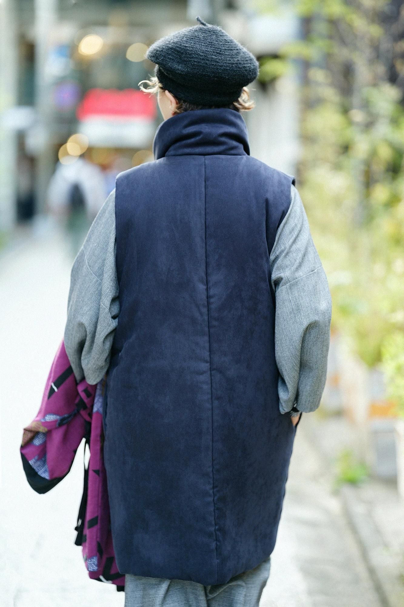 假nubuck Long Chin Baori（Nagajinbaori）衬里 /黑色海军蓝色（黑色）
