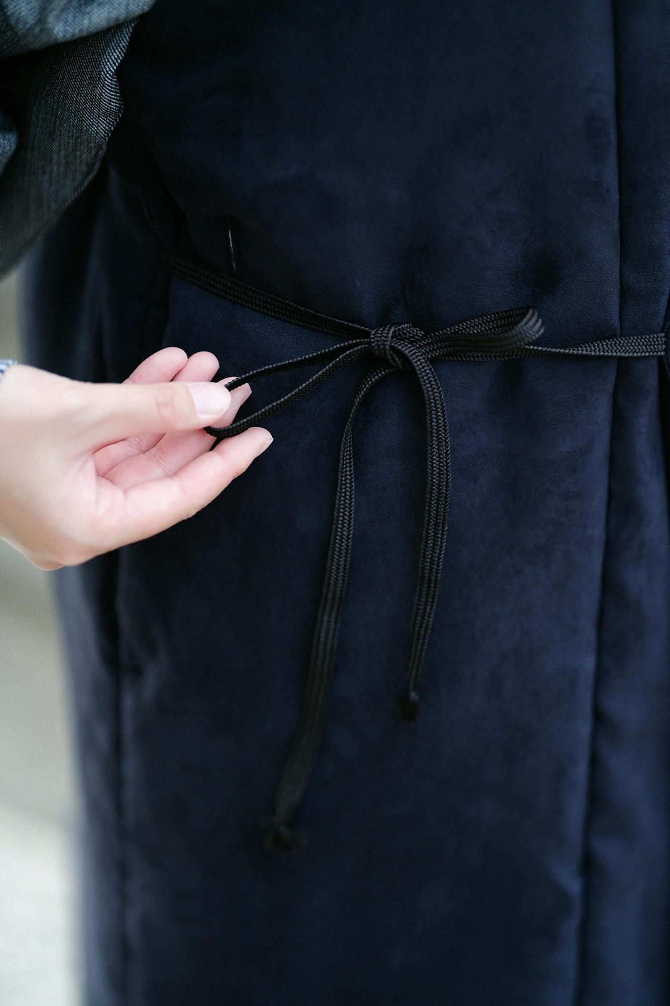 假nubuck Long Chin Baori（Nagajinbaori）衬里 /黑色海军蓝色（黑色）