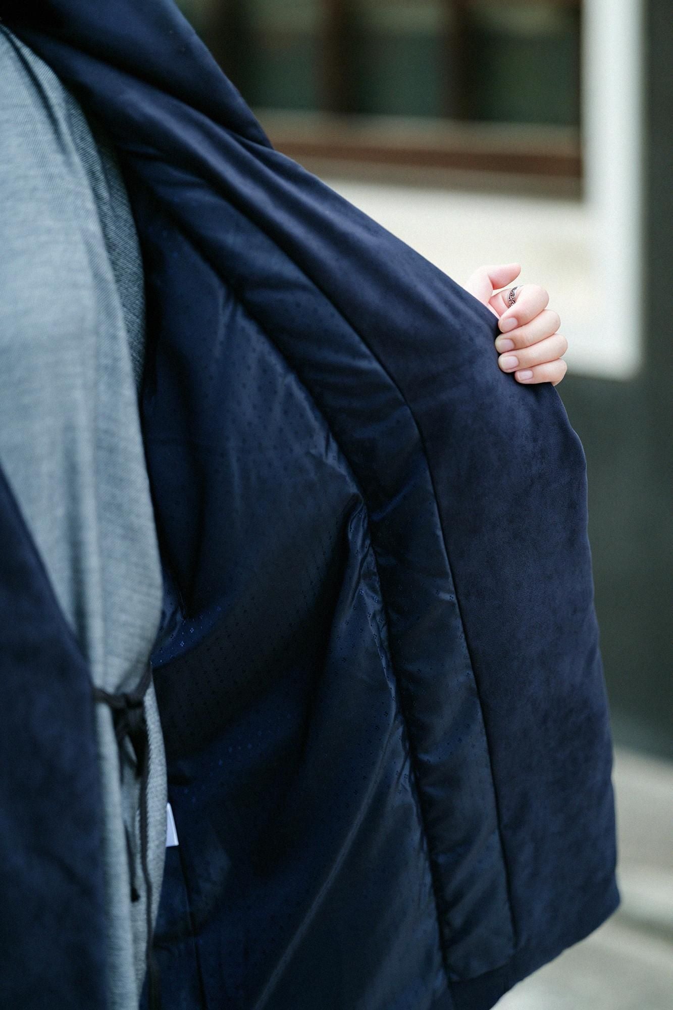 假nubuck Long Chin Baori（Nagajinbaori）衬里 /黑色海军蓝色（黑色）