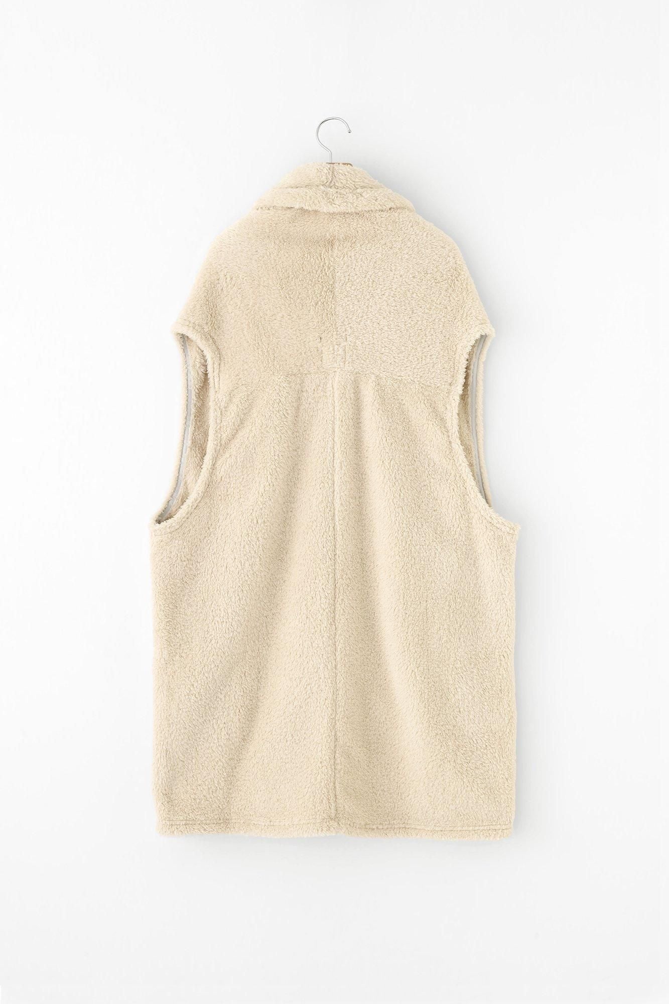 仿毛 莢背心 長版 單層／鳥白色