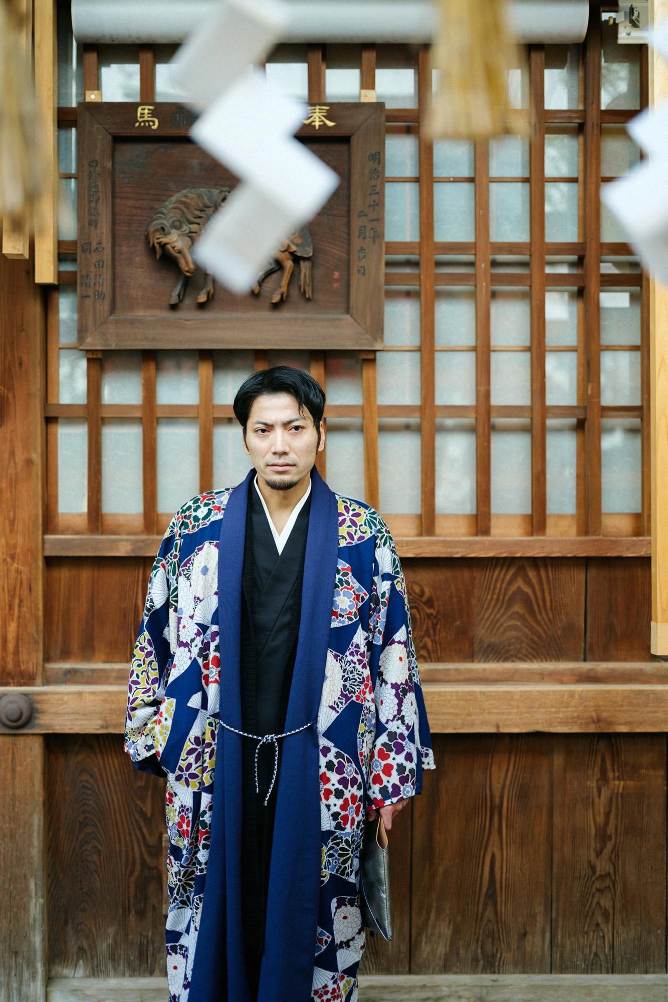 Mousseline, manche impériale, réversible, bleu foncé, fan