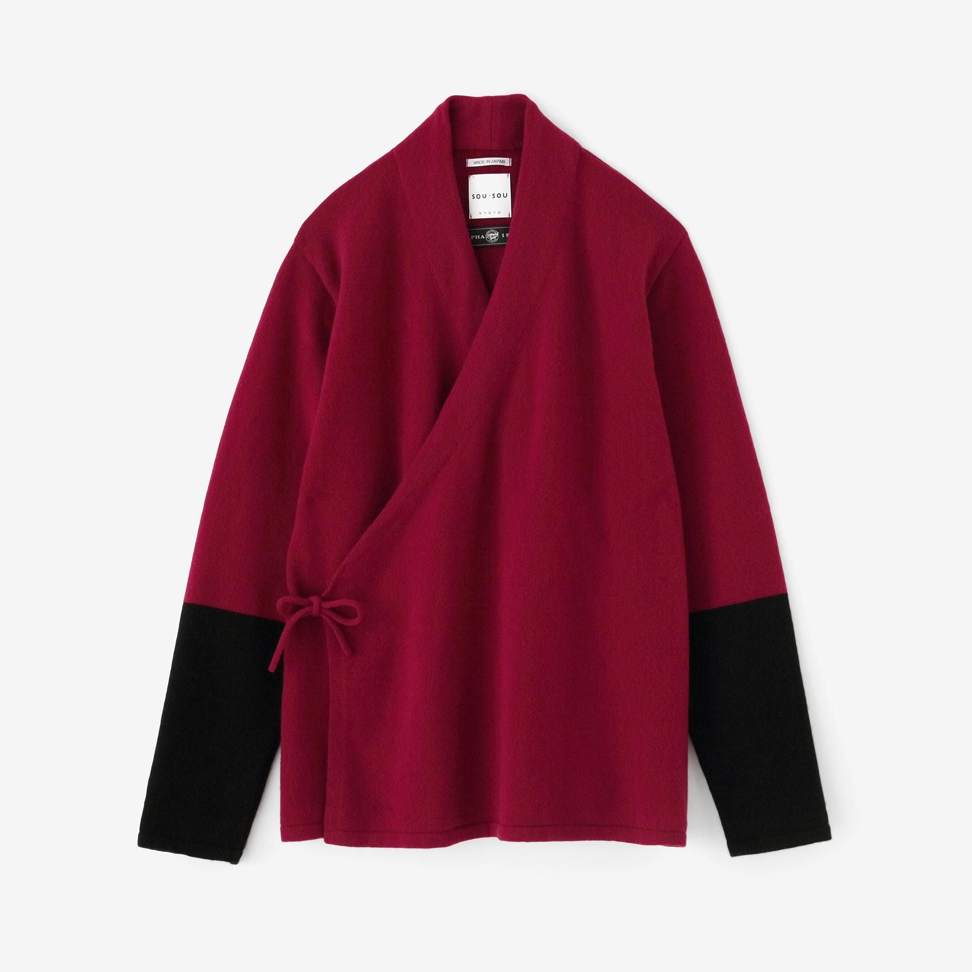美品　SOU・SOU×ALPHA カシミヤ 違い袖巻衿　カーディガン　ウール SOU・SOU×ALPHA カシミヤ 違い袖巻衿