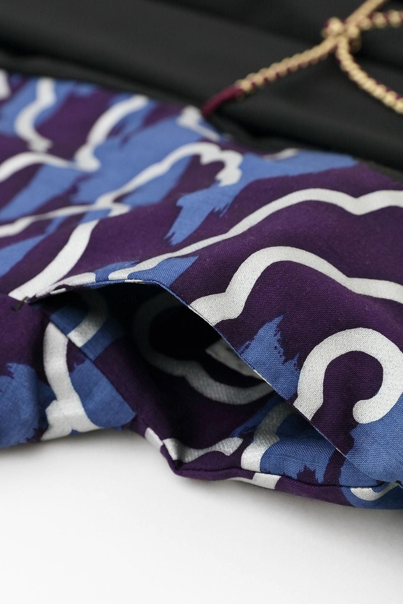 Combed Yarn×Muslin Wool Triangular Sleeve Coat Reversible / Black×Dragon-like Cloud