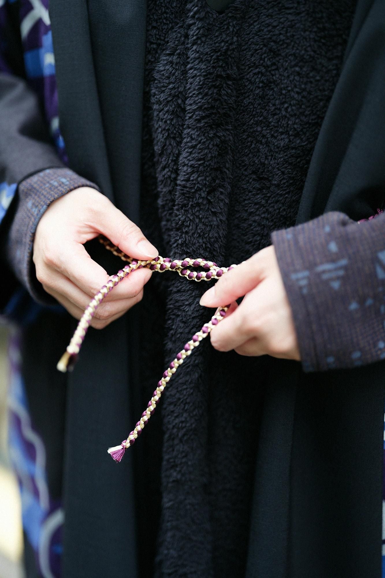 Combed Yarn×Muslin Wool Triangular Sleeve Coat Reversible / Black×Dragon-like Cloud