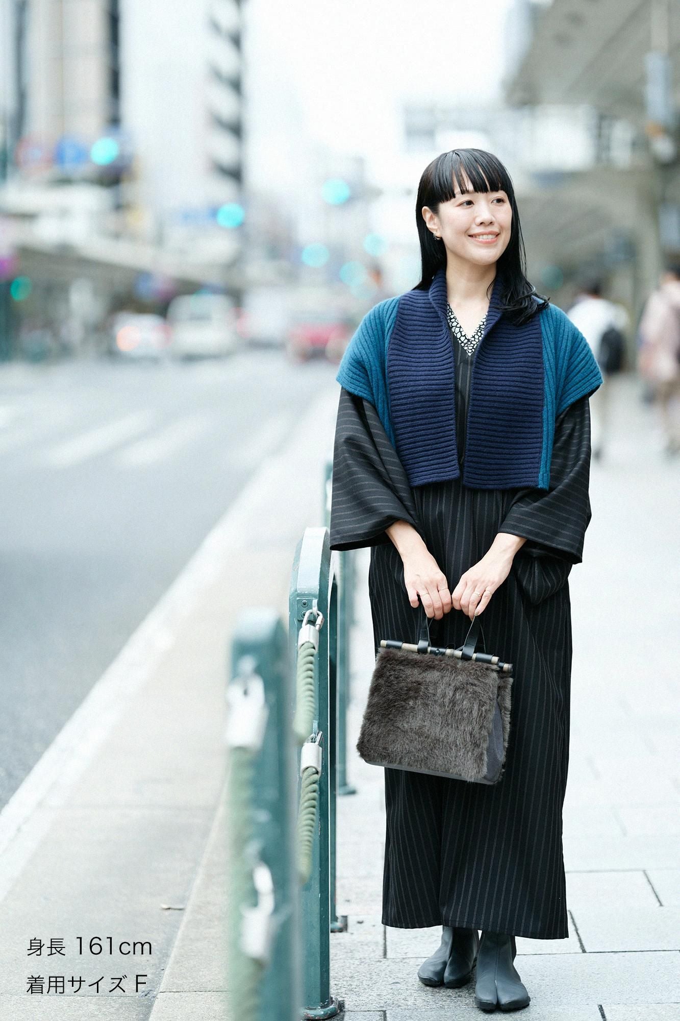 SOU・SOU×ALPHA カシミヤ混 背子（はいし） 畝（うね）／海緑色（かいりょくしょく）×深紺（しんこん）