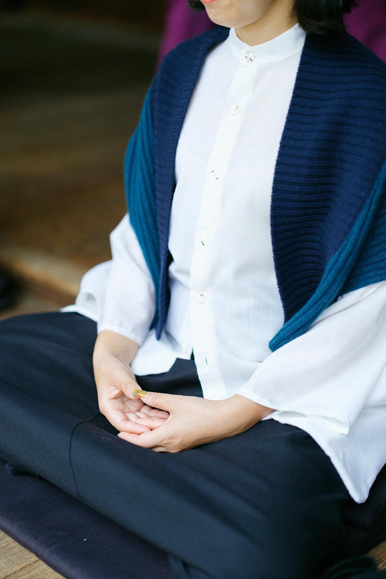 SOU・SOU×ALPHA カシミヤ混 背子（はいし） 畝（うね）／海緑色（かいりょくしょく）×深紺（しんこん）