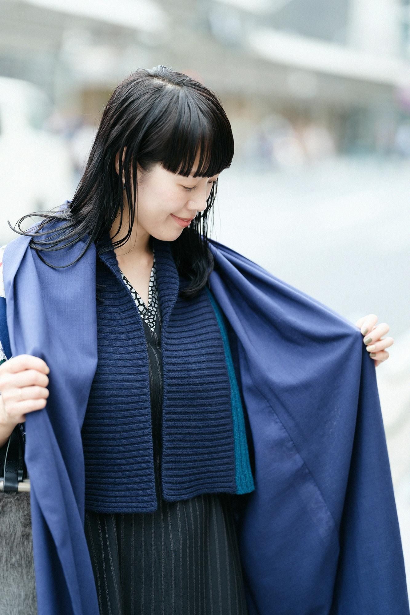 SOU・SOU×ALPHA カシミヤ混 背子（はいし） 畝（うね）／海緑色（かいりょくしょく）×深紺（しんこん）