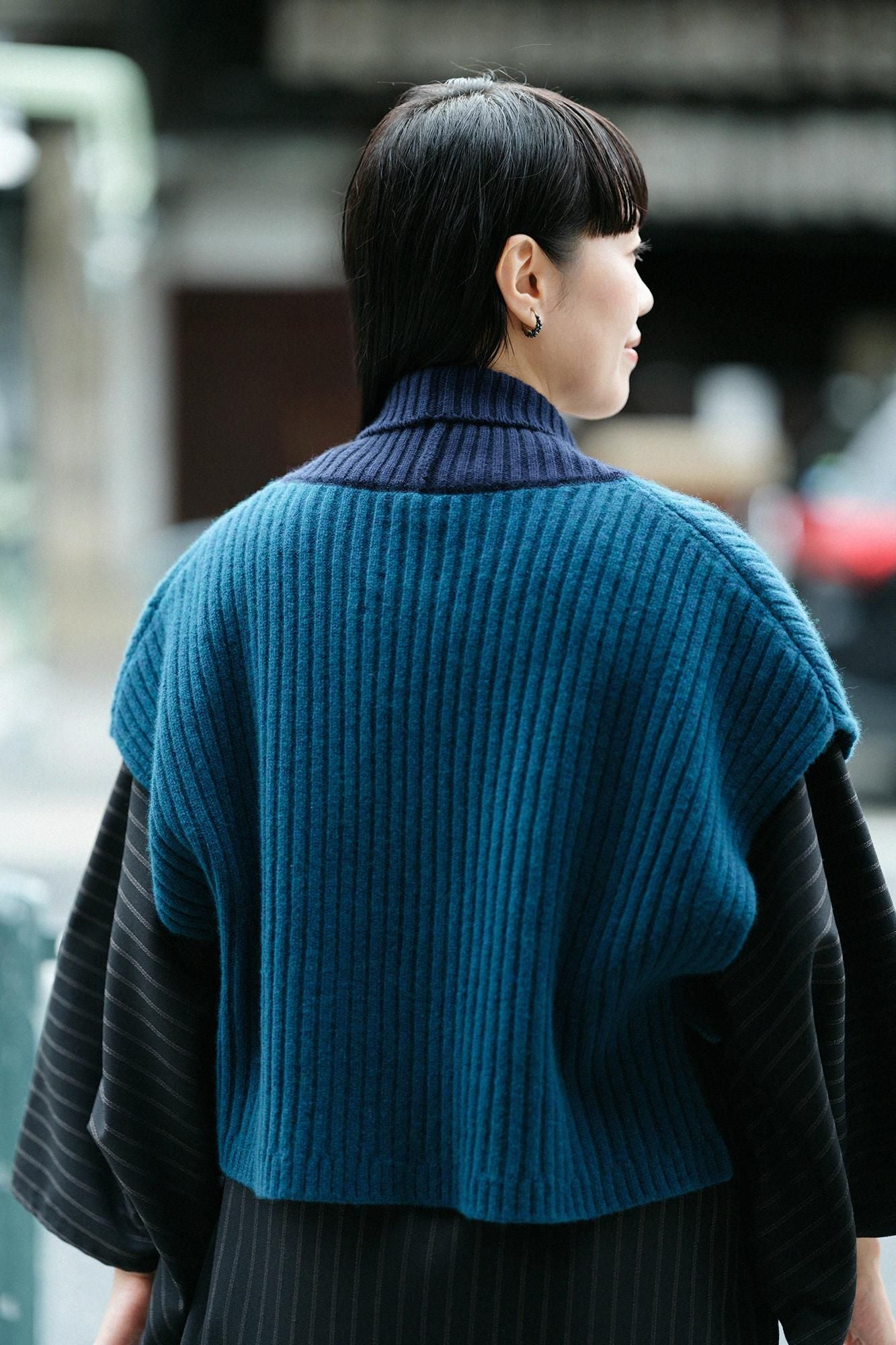 SOU・SOU×ALPHA カシミヤ混 背子（はいし） 畝（うね）／海緑色（かいりょくしょく）×深紺（しんこん）