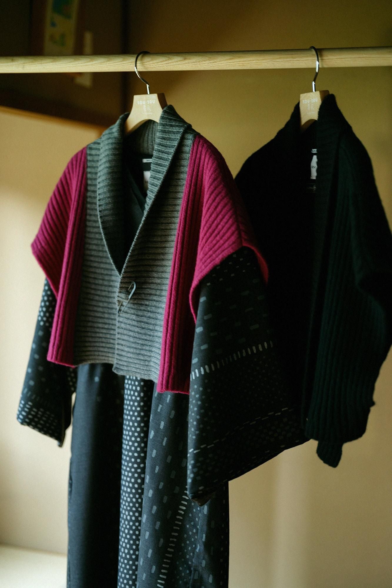 [预约]SOU・SOU×ALPHA 羊绒混纺、背面、脊纹/深红色、杂色白蜡木（*预定 11 月 25 日左右发货）