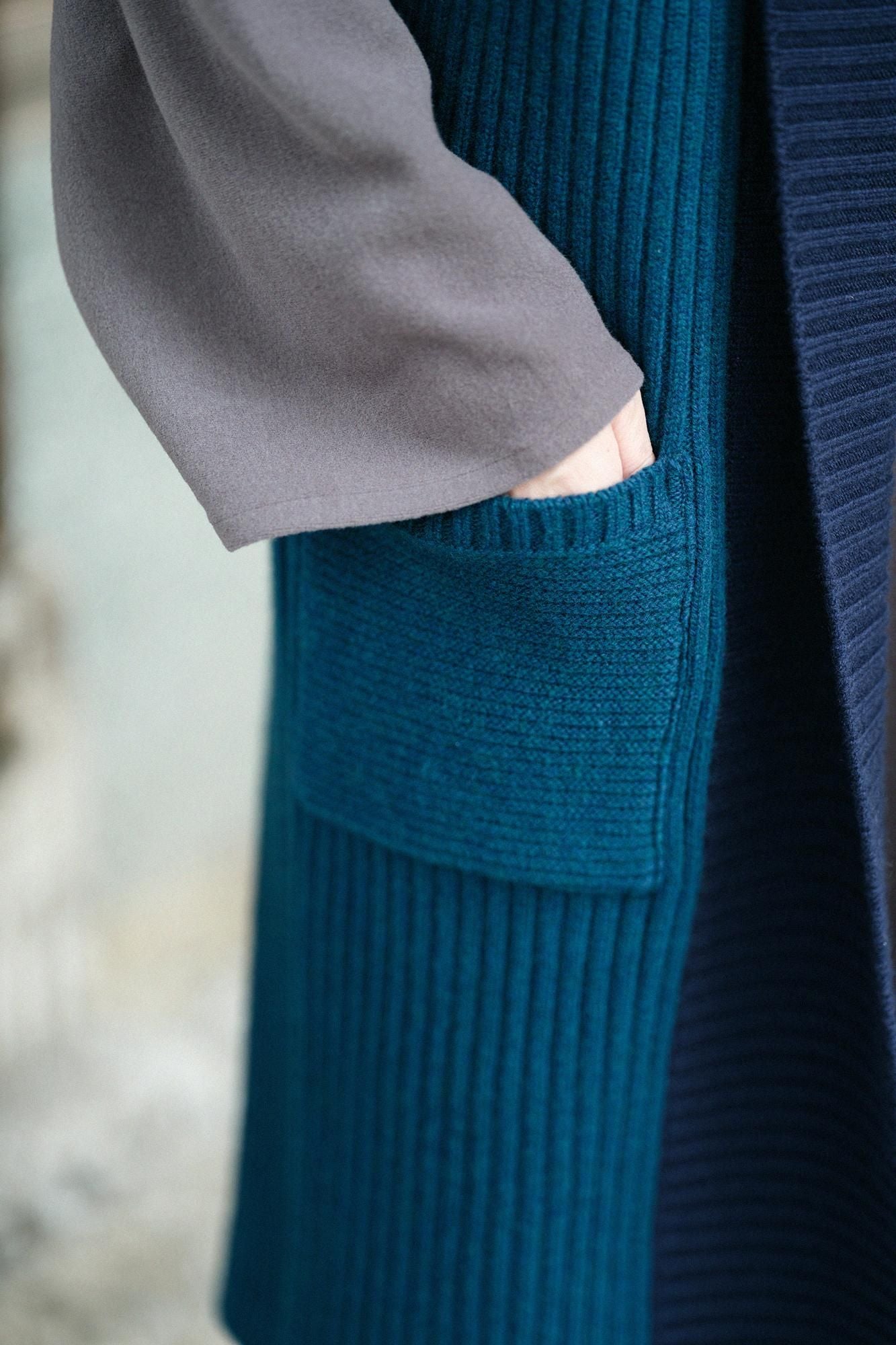 SOU・SOU×ALPHA羊絨混紡背子背心 畝長版／海綠色 ×暗藍色