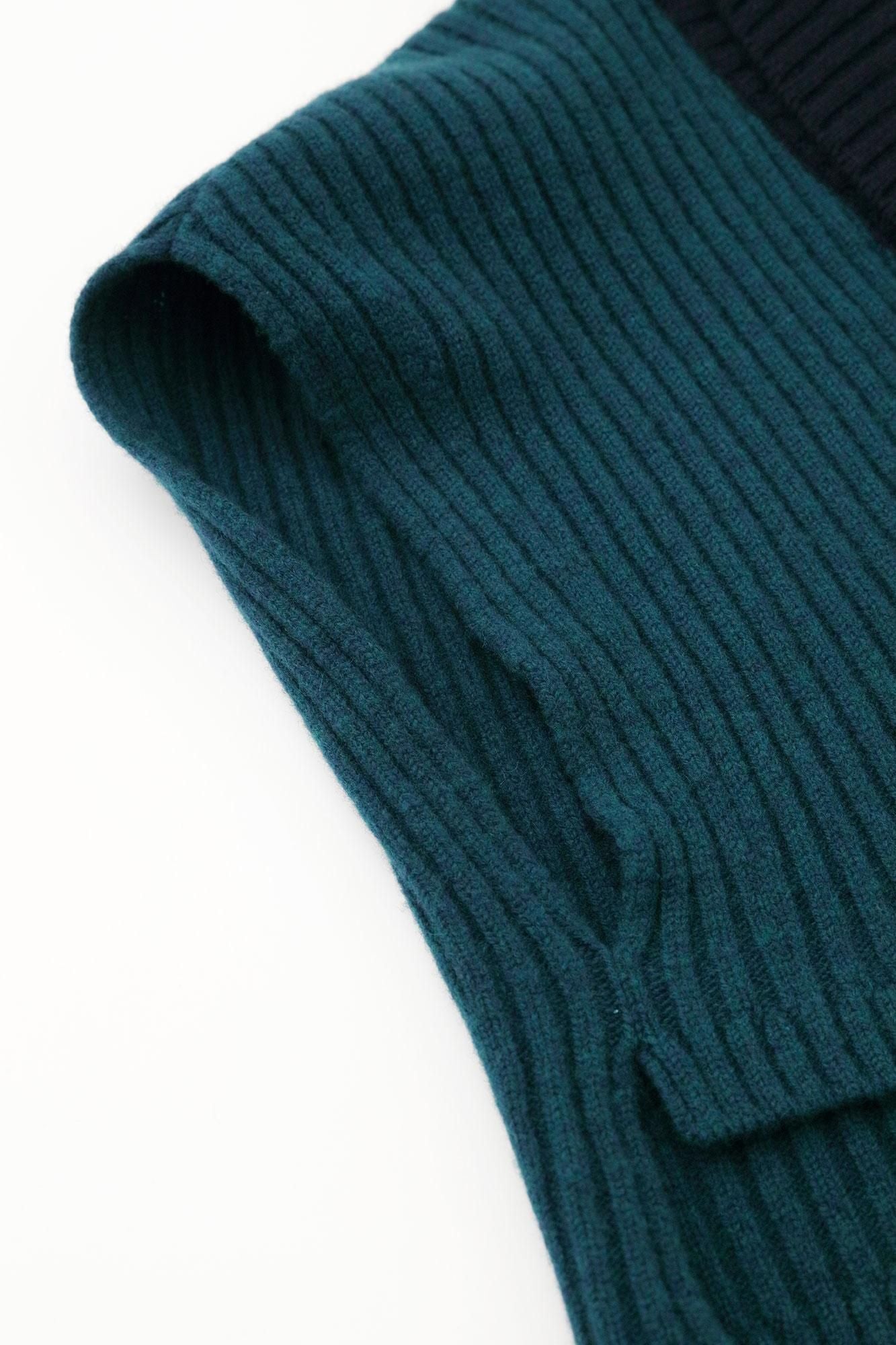 SOU・SOU×ALPHA羊絨混紡背子背心 畝長版／海綠色 ×暗藍色