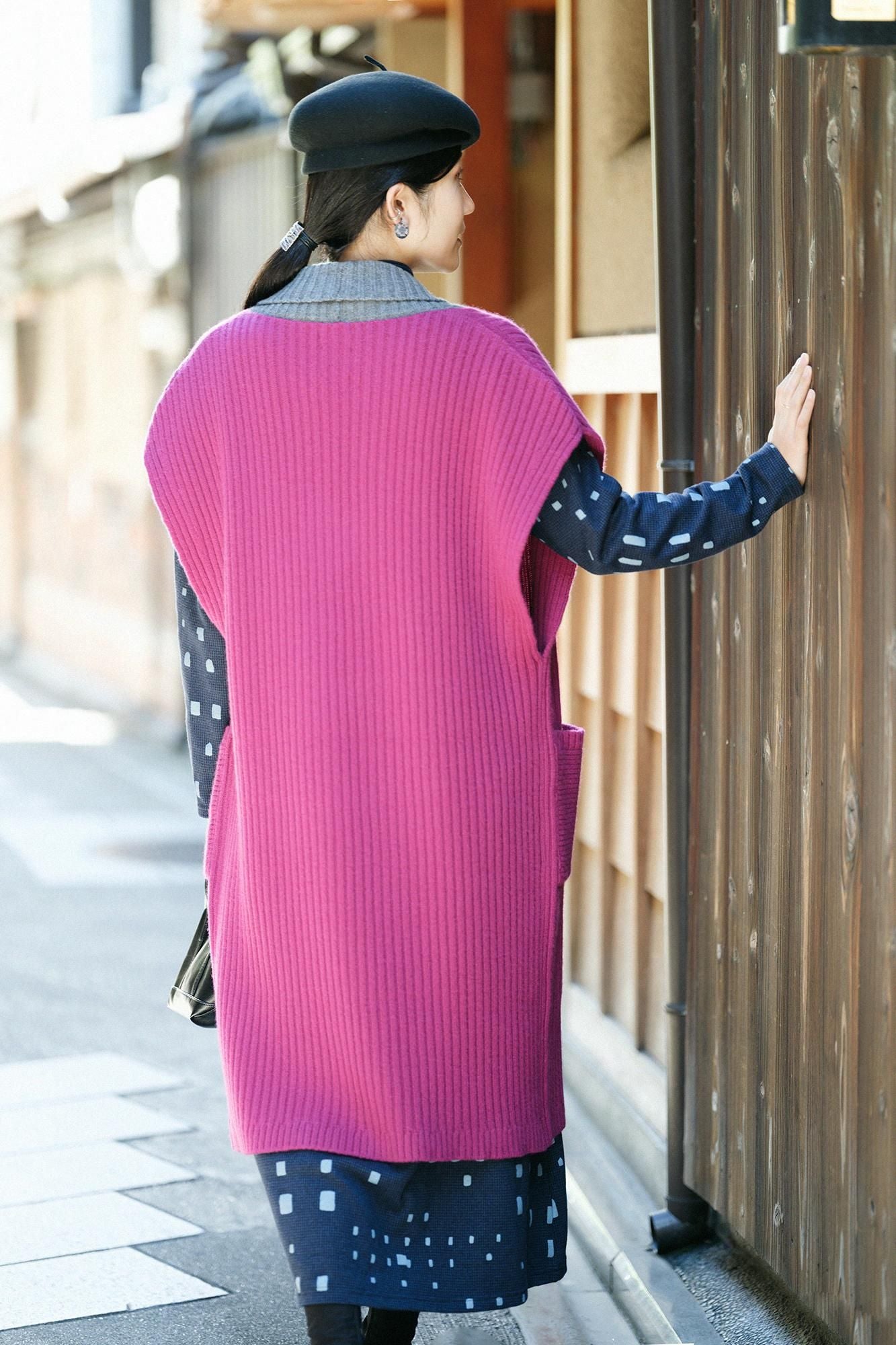 [预约]SOU・SOU×ALPHA 羊绒混纺、背部、脊线、长款/深红色（koinakabeni）x 杂色白蜡木（*预定 11 月 25 日左右发货）