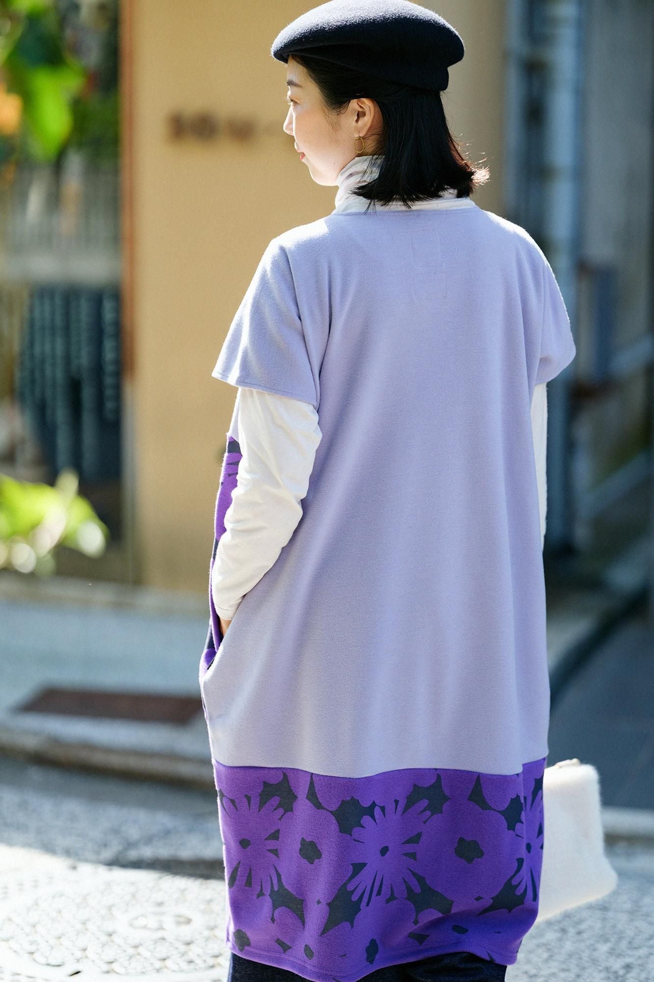 壓縮雙面編長方形洋裝雙色下襬圖案/淺粉紫色×落落大方