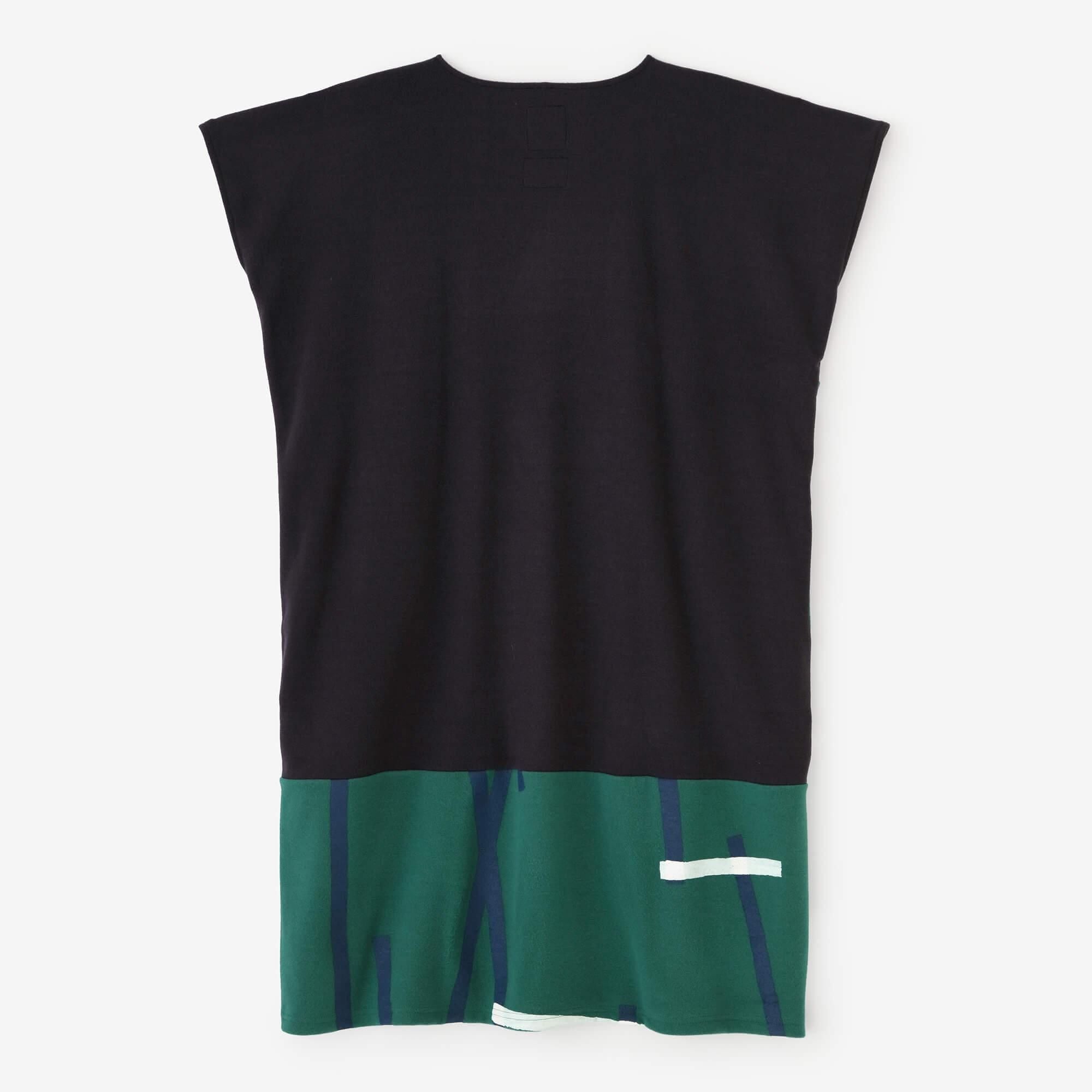 壓縮雙面編長方形洋裝雙色下襬圖案/暗藍色x鳶